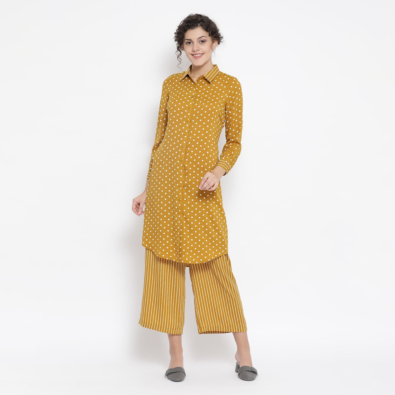 Yellow And White Polka Tunic for Women