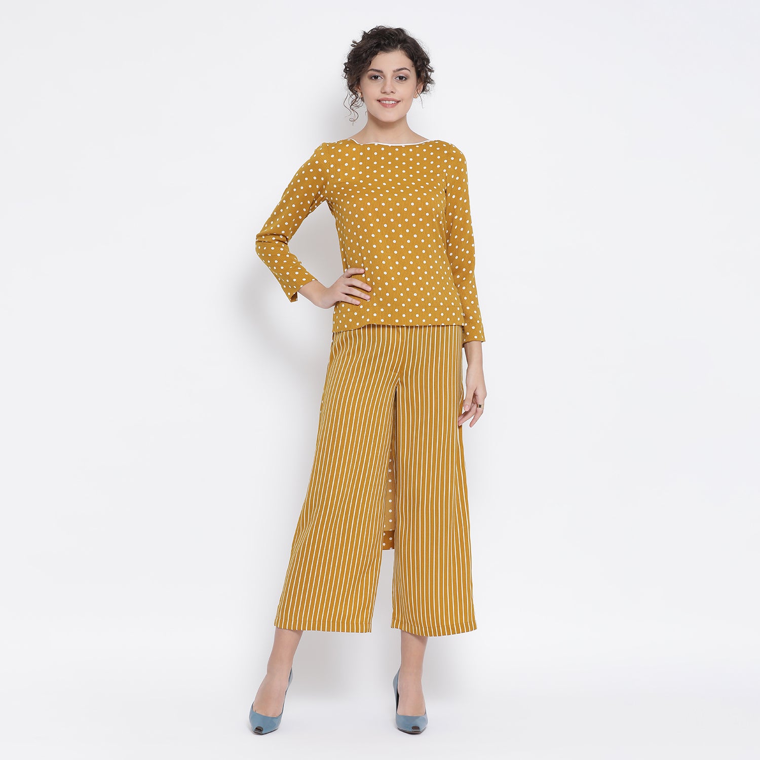 Yellow And White Polka Dot Tunic for Women