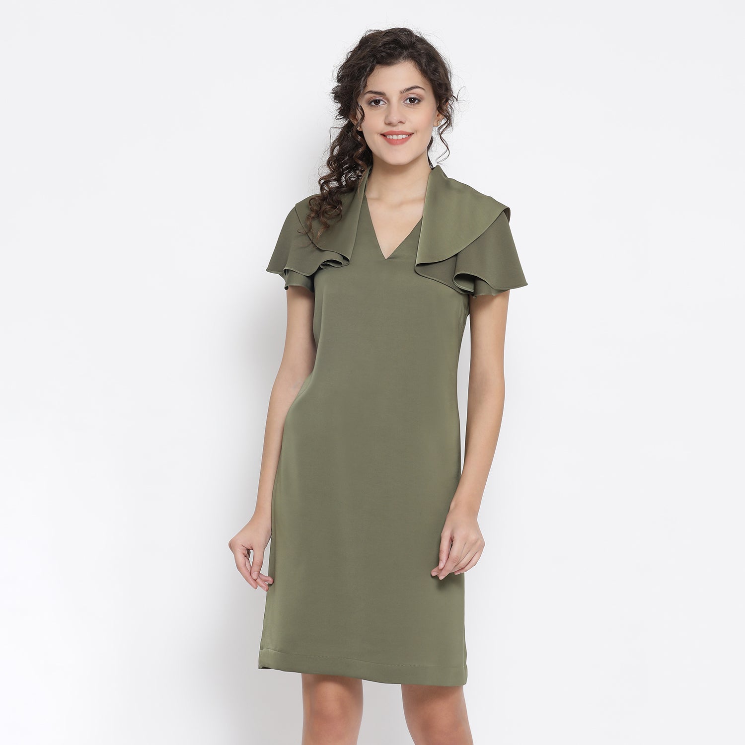 Olive Green Drape Sleeve Dresses for Women