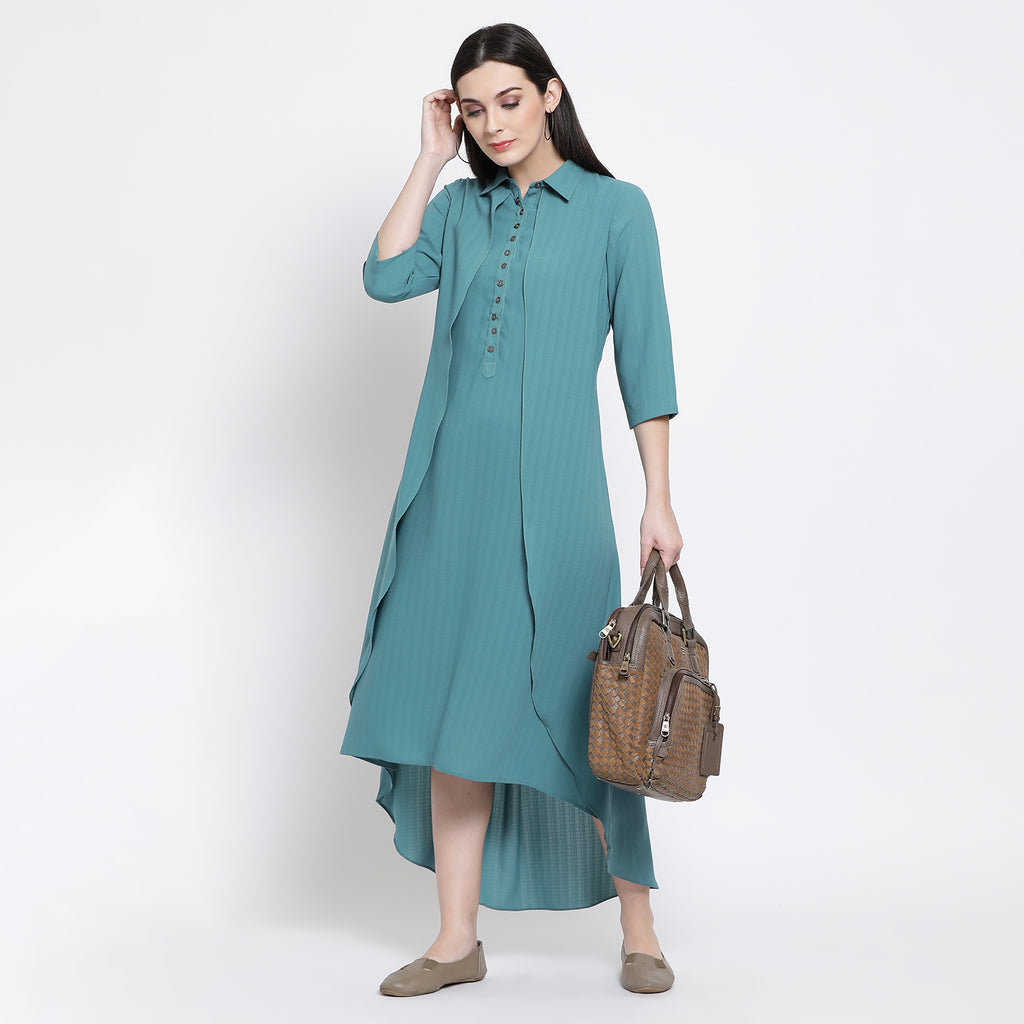 Buy Teal Blue Double Layer Asymmetrical Long Dresses for Women Online