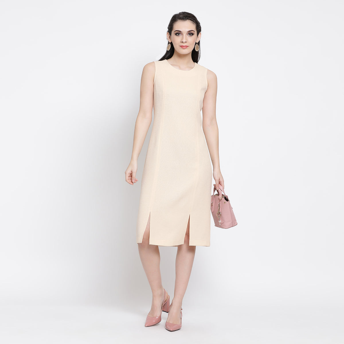Off White Silk Linen Work Wear Dresses for Ladies