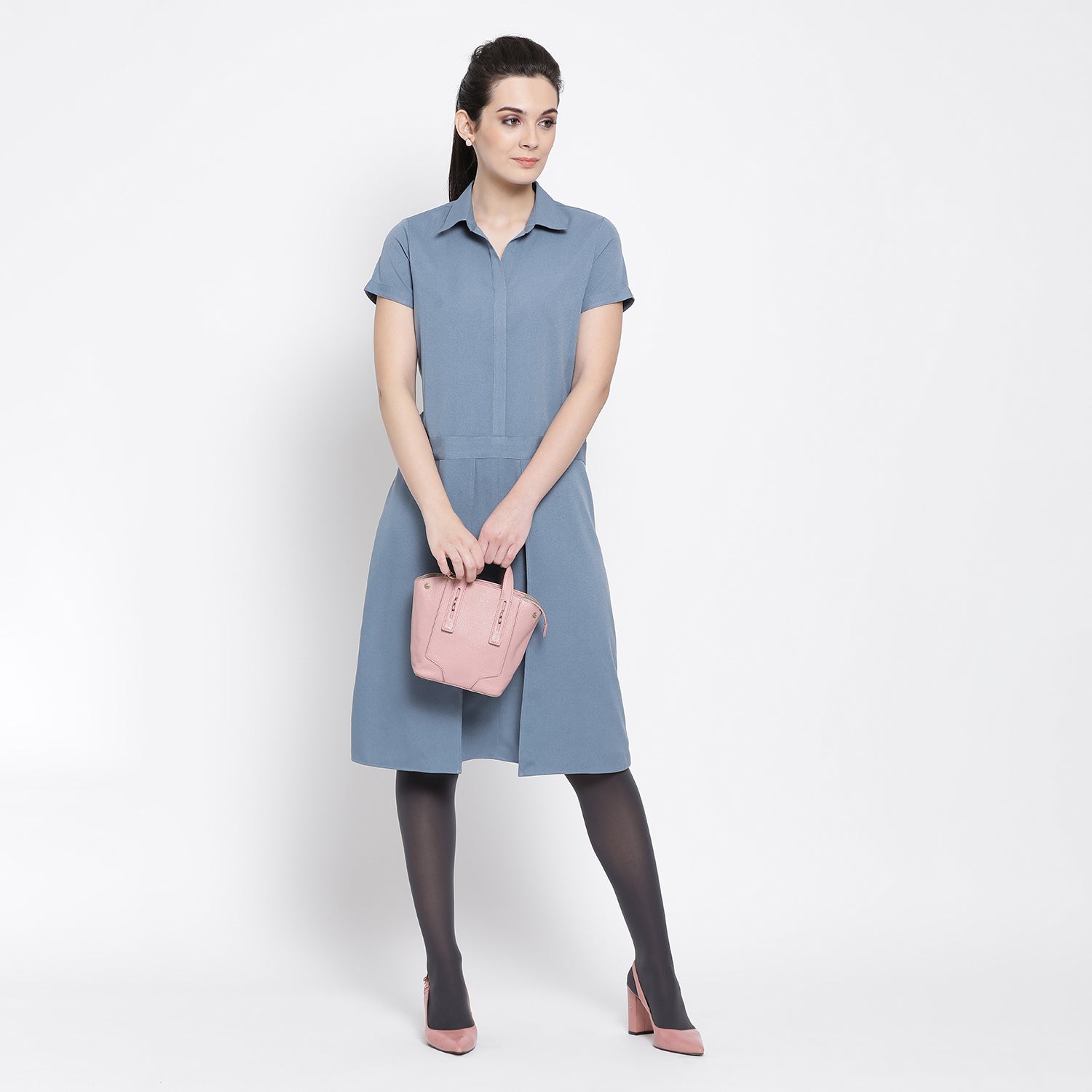 Pastel Blue Dress With Flap At Waist