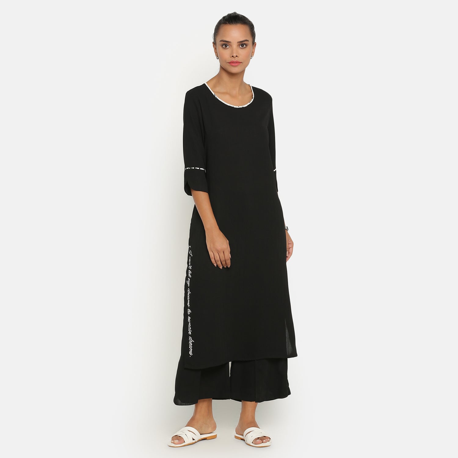 Black Round Neck Kurta for Women-1