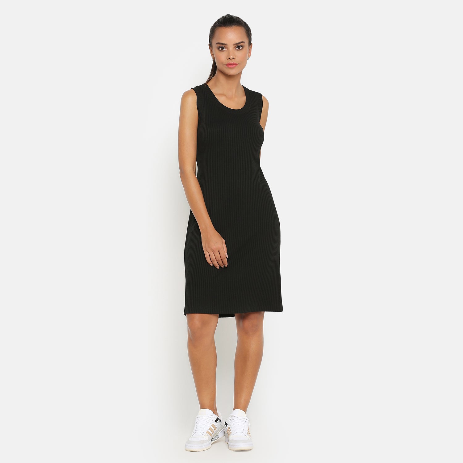 Buy Black Ribbed Fitted Dresses for Women -1