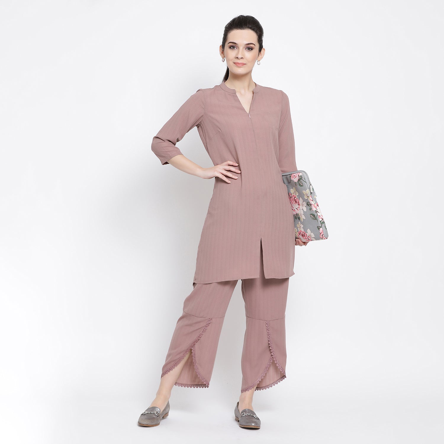 Rose Pink Asymmetrical Tunic for Women-2