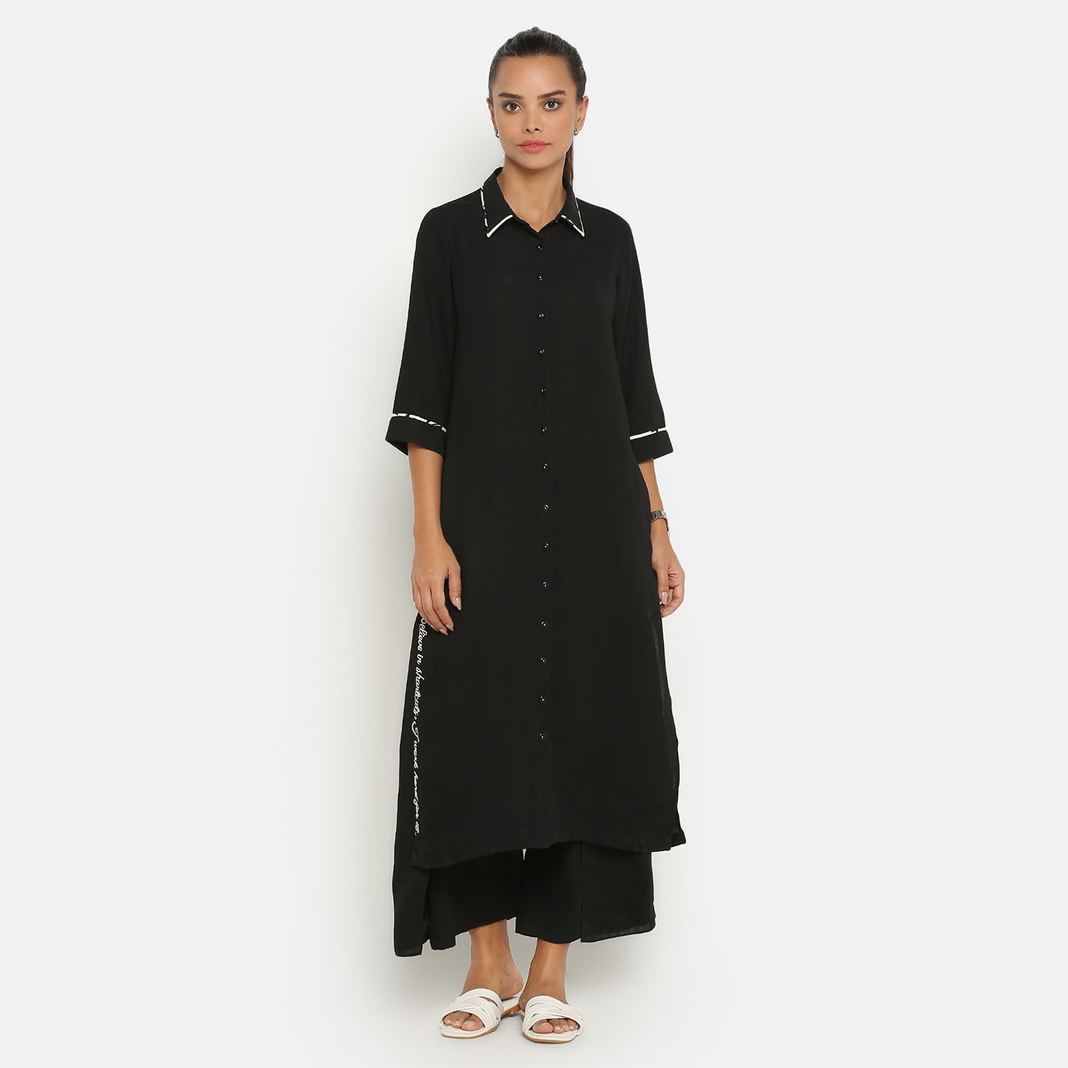 Black Shirt Collar Kurta for Women-1