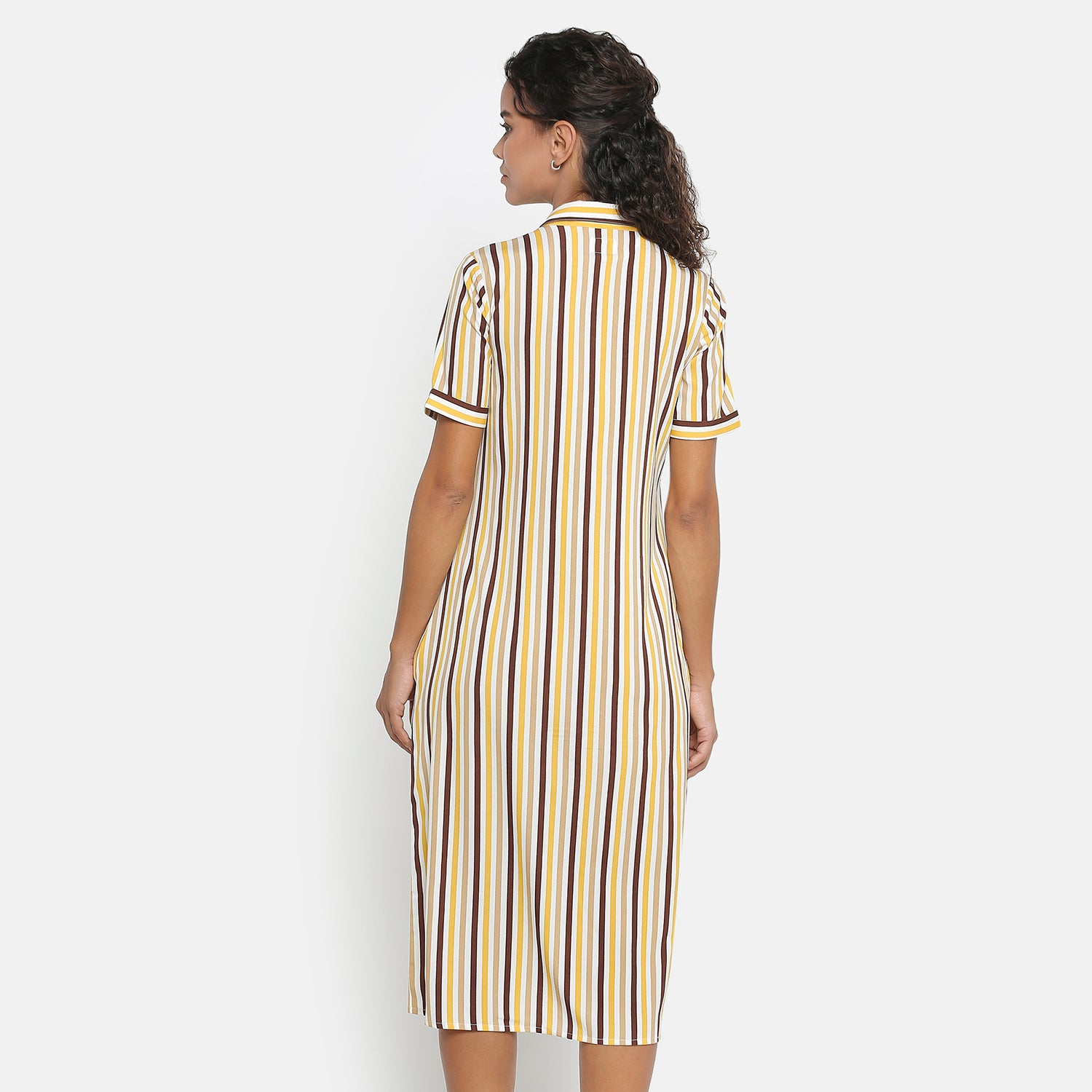 Yellow & Brown Stripe Short Dresses for Women-2