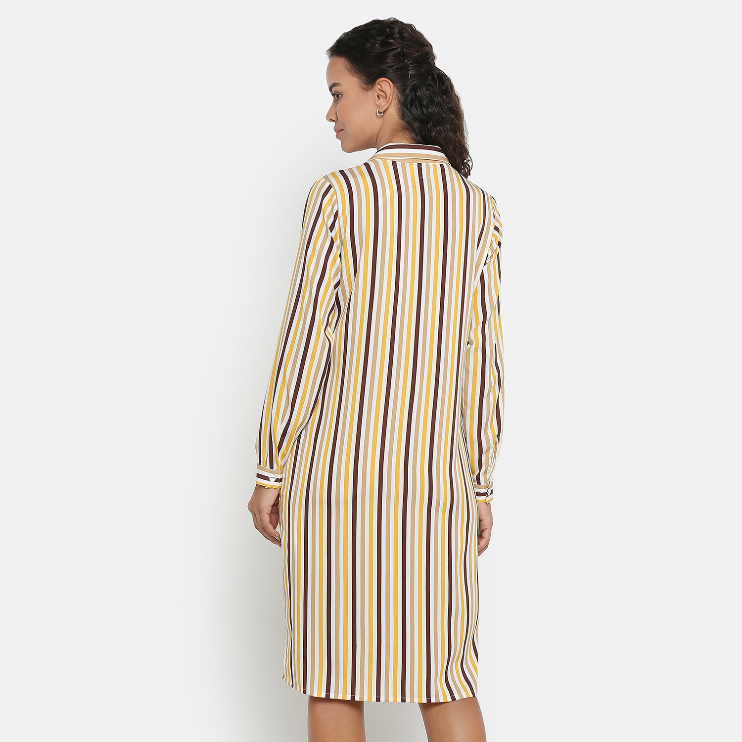 Yellow & Brown Stripe Tunic for Women-1