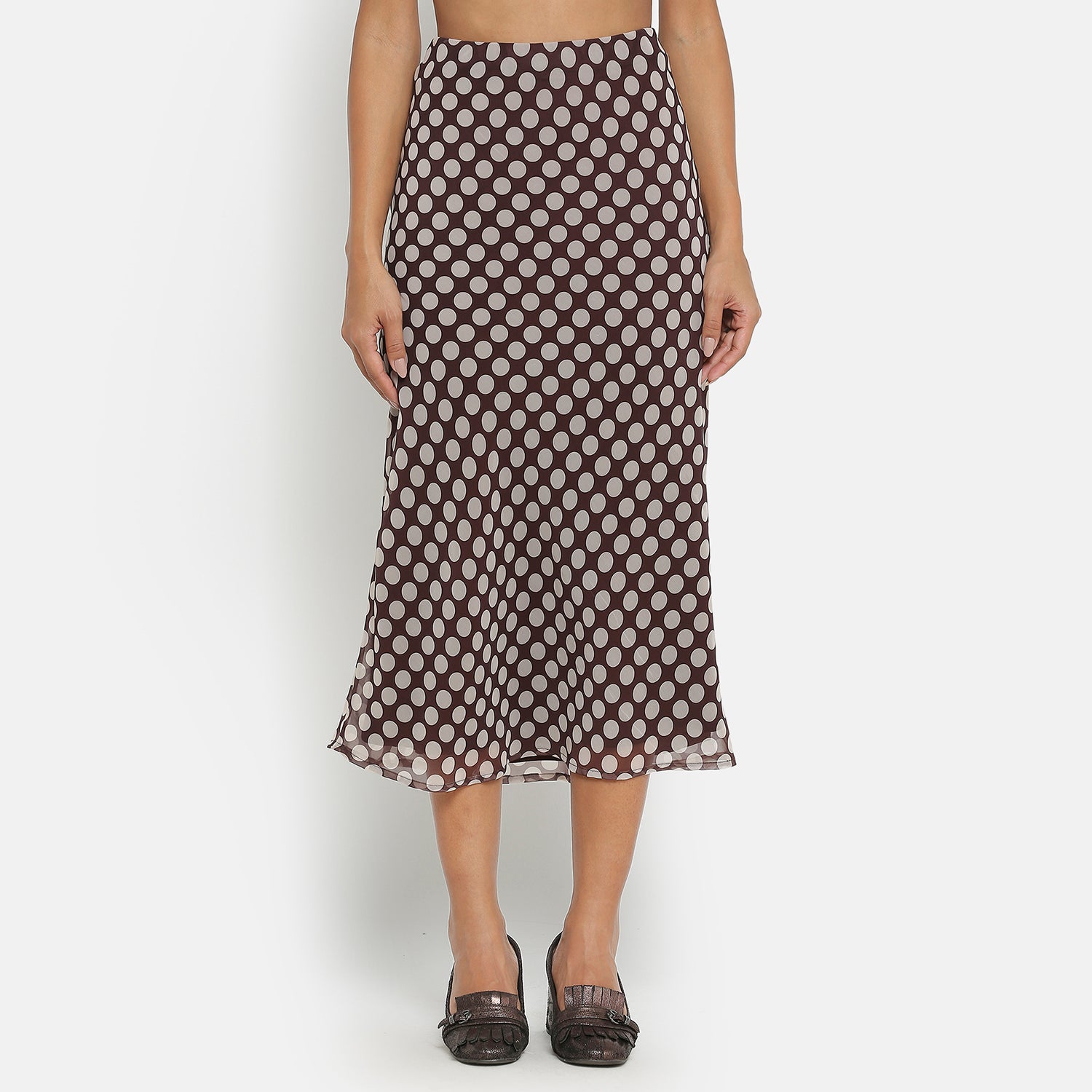 กระโปรงทรงสอบลายจุดสีน้ำตาล