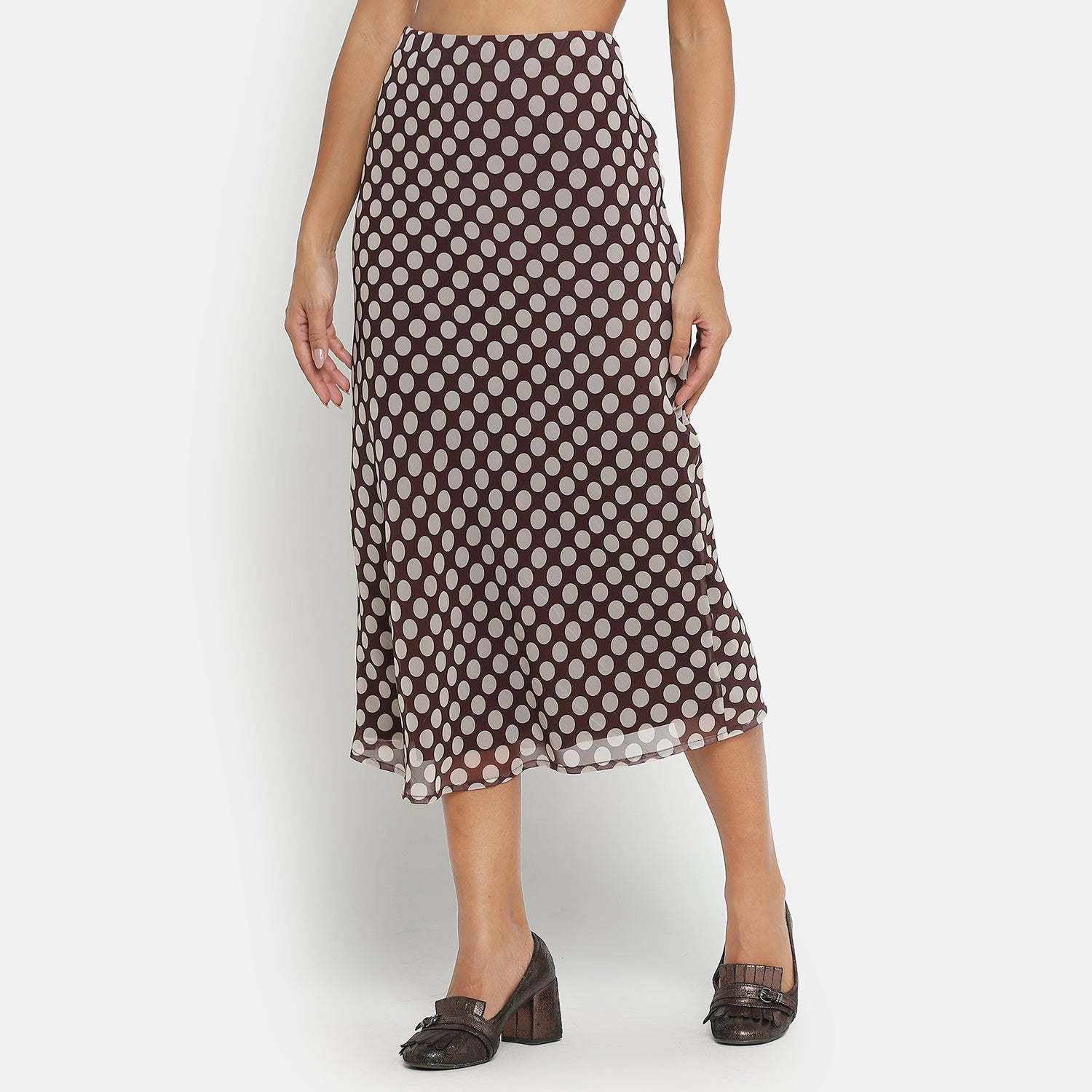 กระโปรงทรงสอบลายจุดสีน้ำตาล