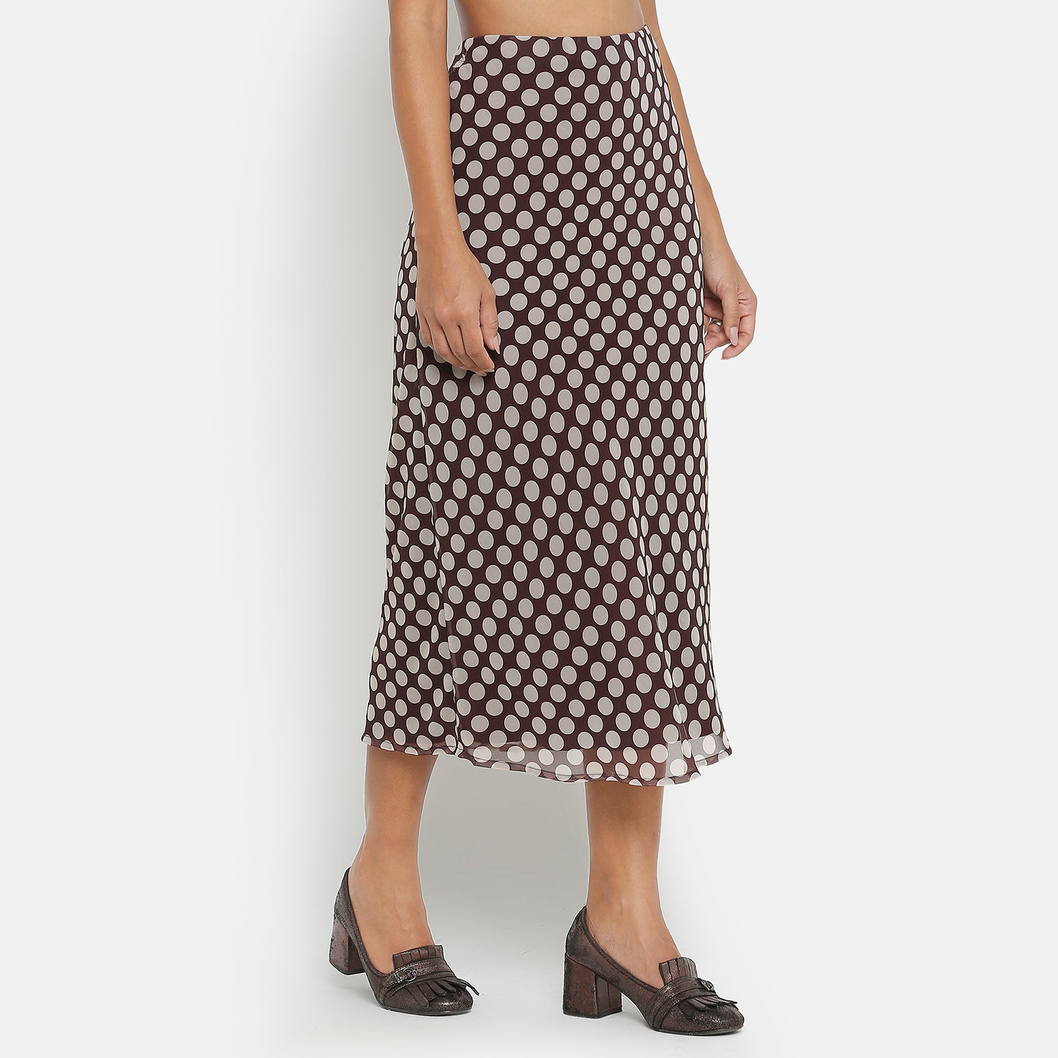 กระโปรงทรงสอบลายจุดสีน้ำตาล