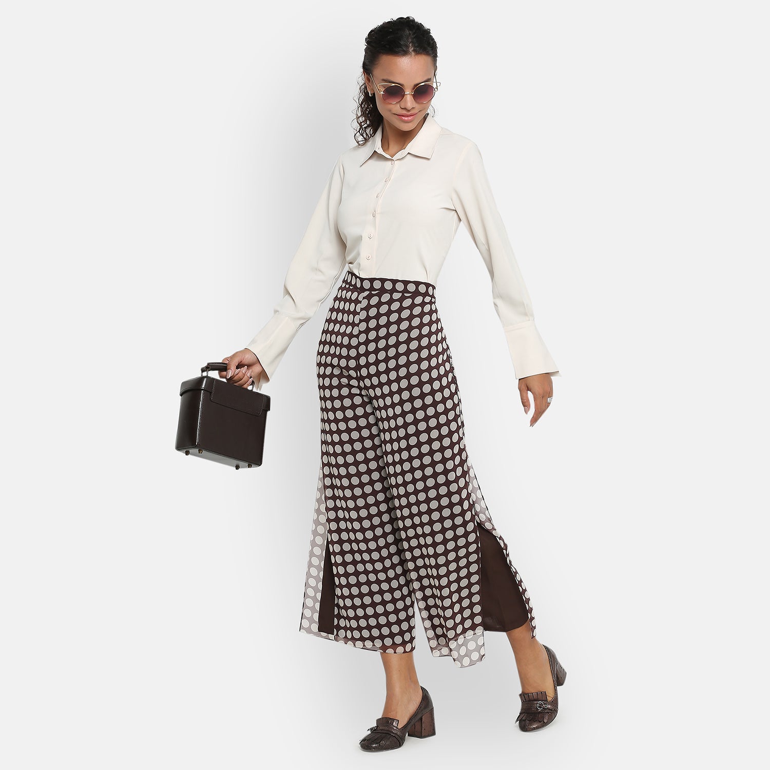 Brown Polka Dot Plazzo for Women-5