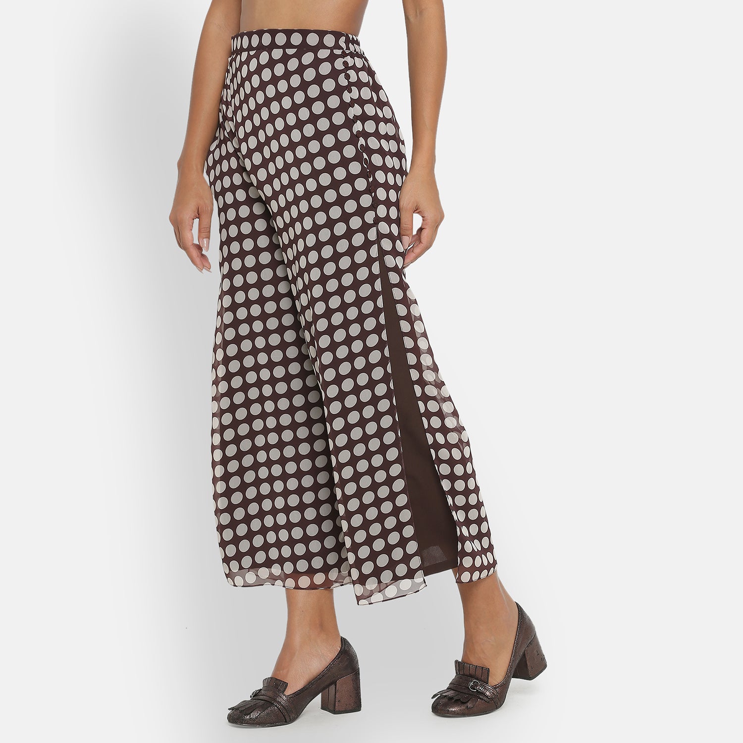 Brown Polka Dot Plazzo for Women-2