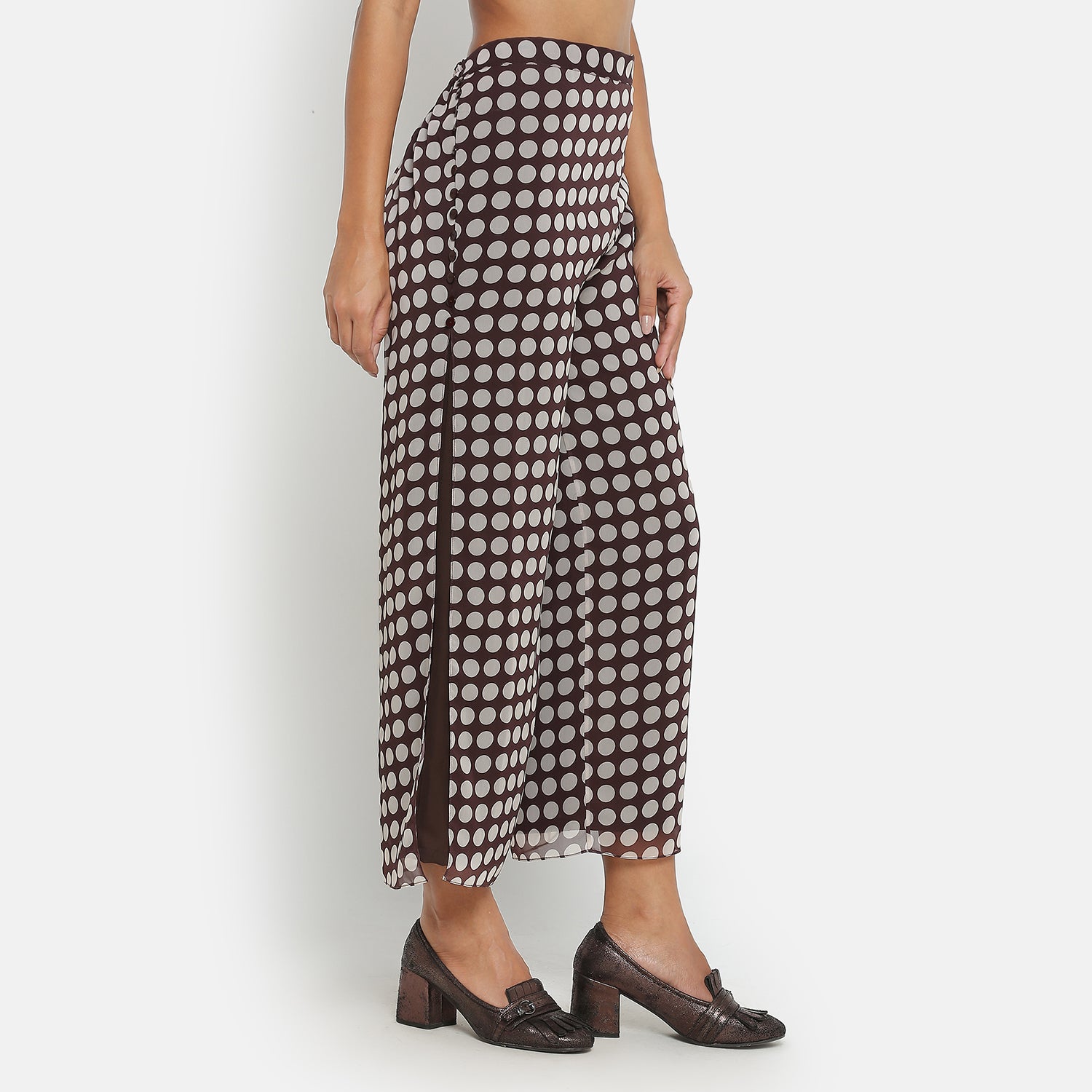 Brown Polka Dot Plazzo for Women-3