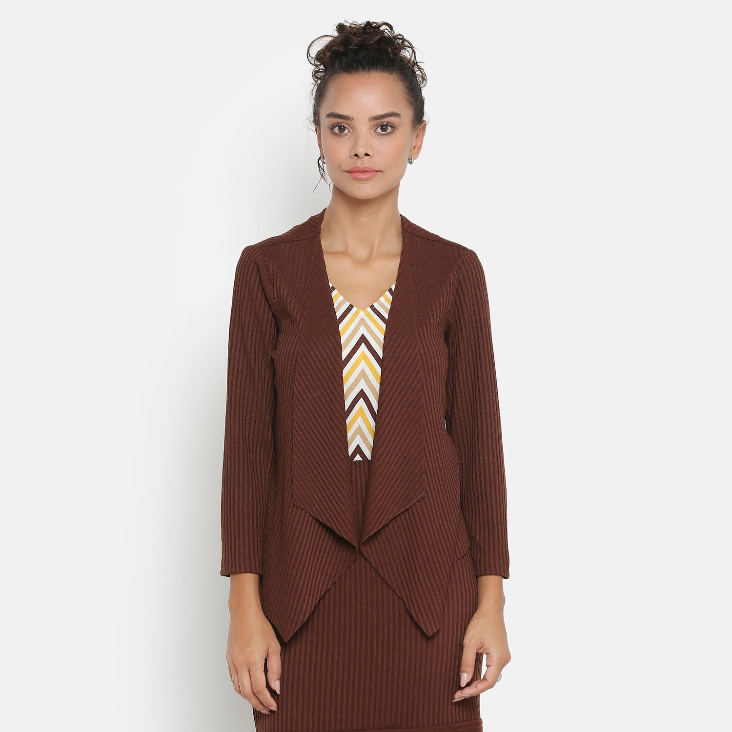 Brown Ribbed Short Shrug for Women