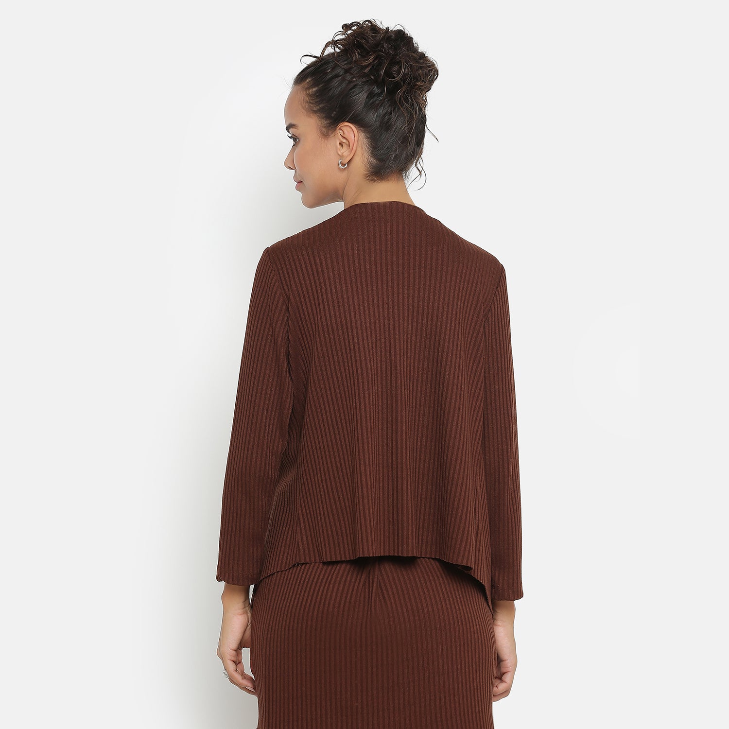 Brown Ribbed Short Shrug for Women-5