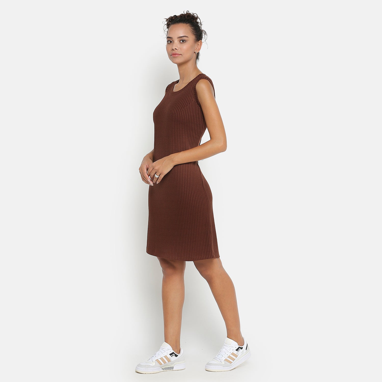 Buy Brown Ribbed Fitted Dresses for Women-3