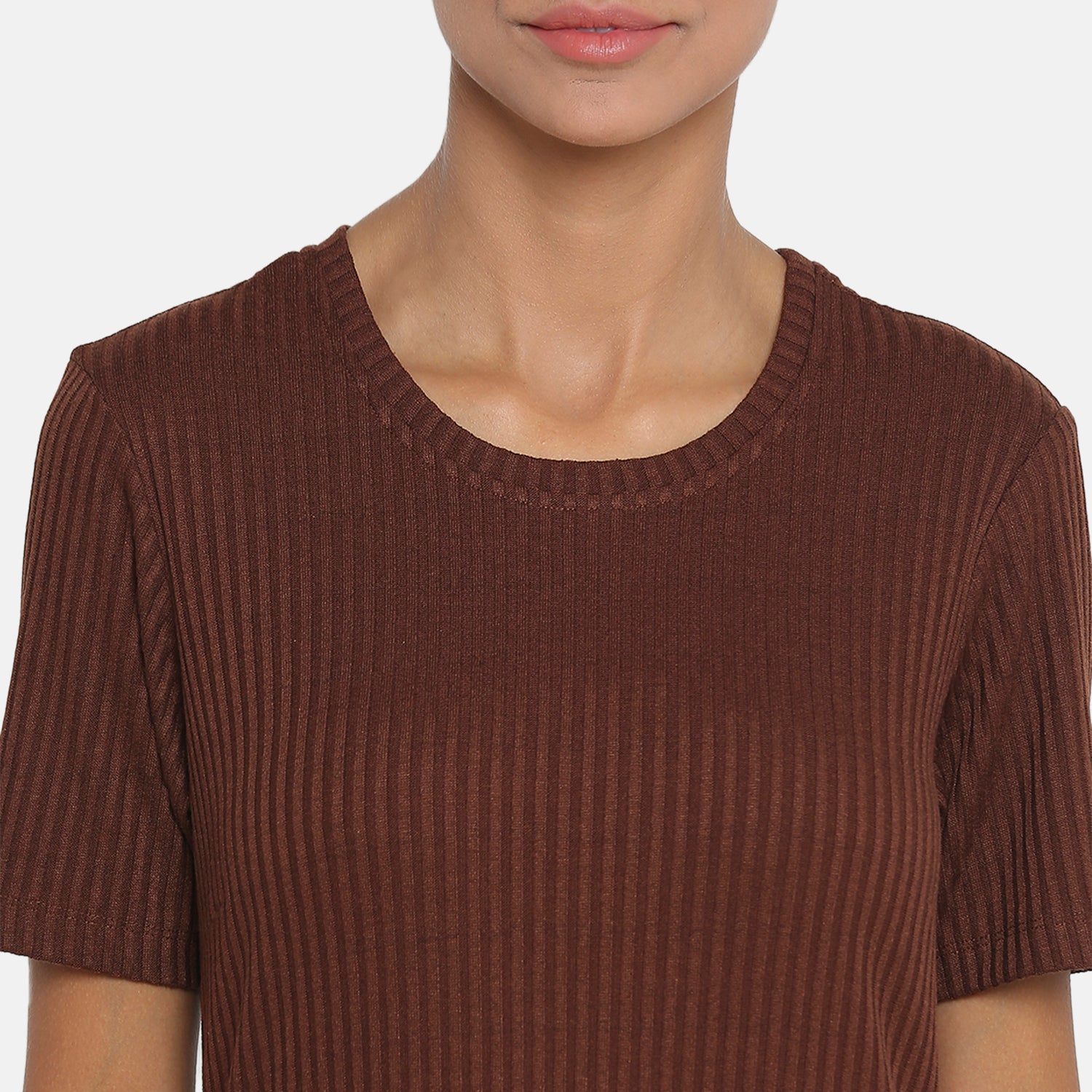 Brown Ribbed Asymmetrical Dresses for Women-7
