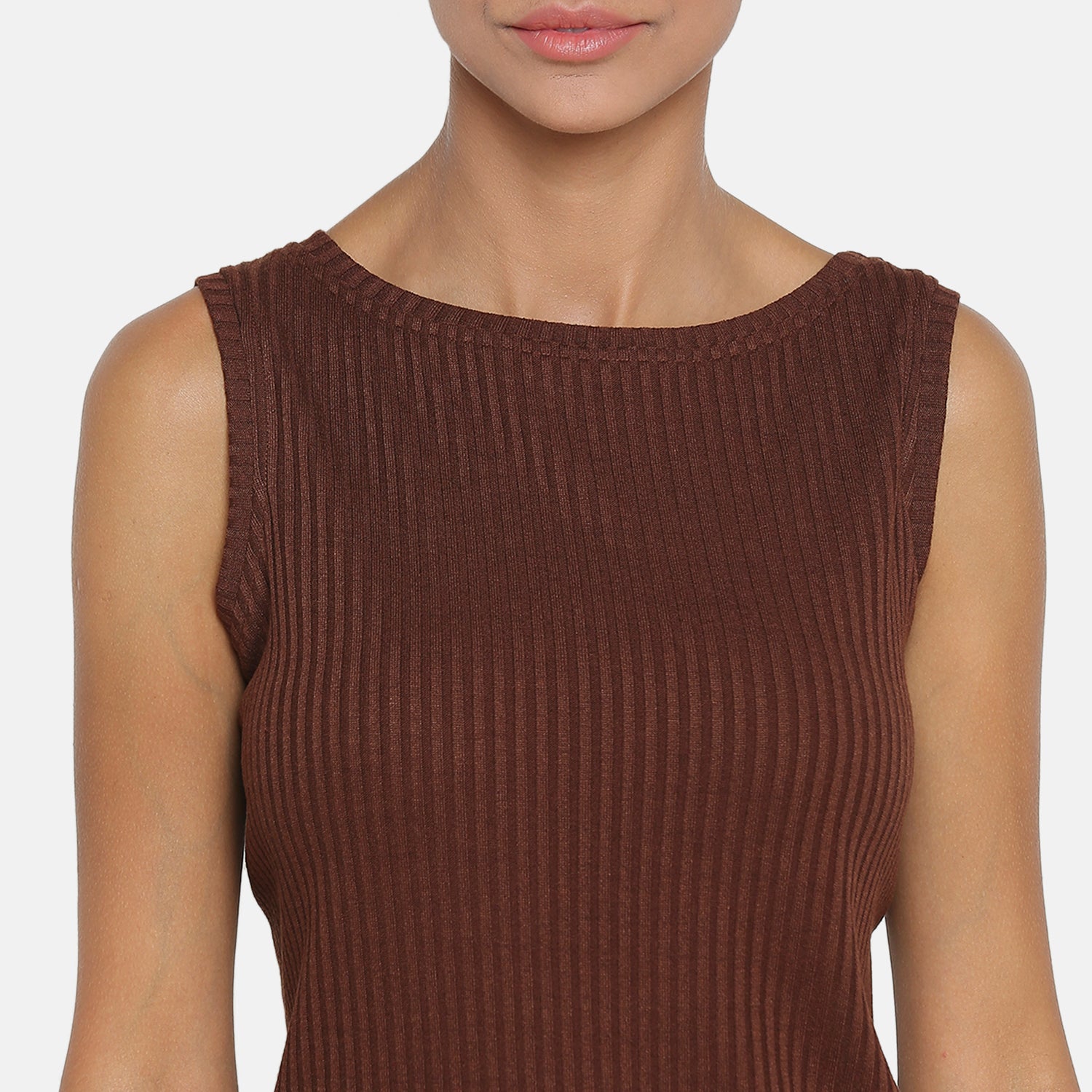 Brown Ribbed Sleeveless Top