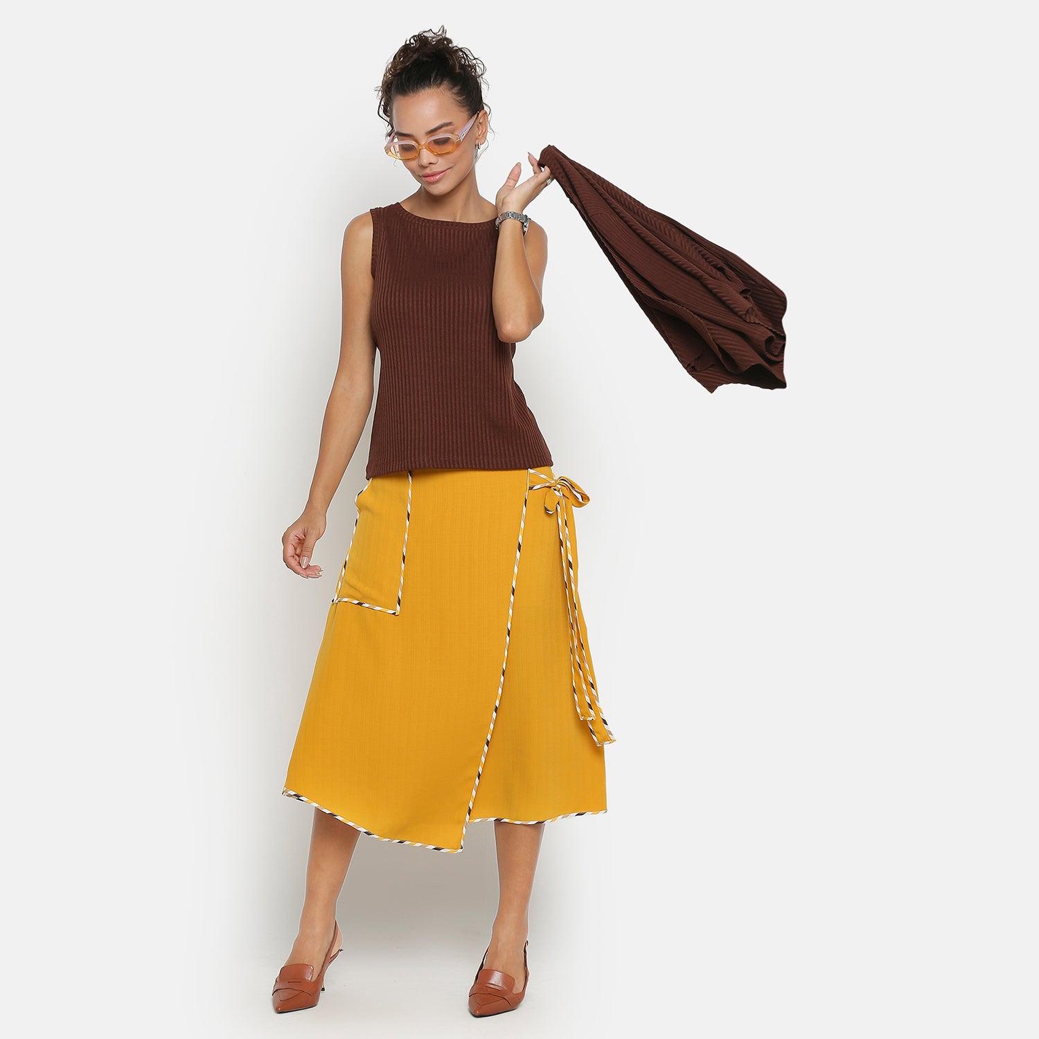 Brown Ribbed Sleeveless Top