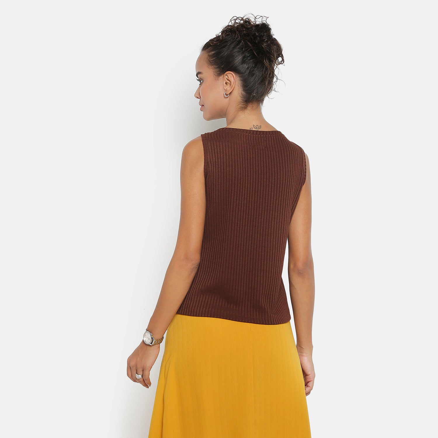 Brown Ribbed Sleeveless Top