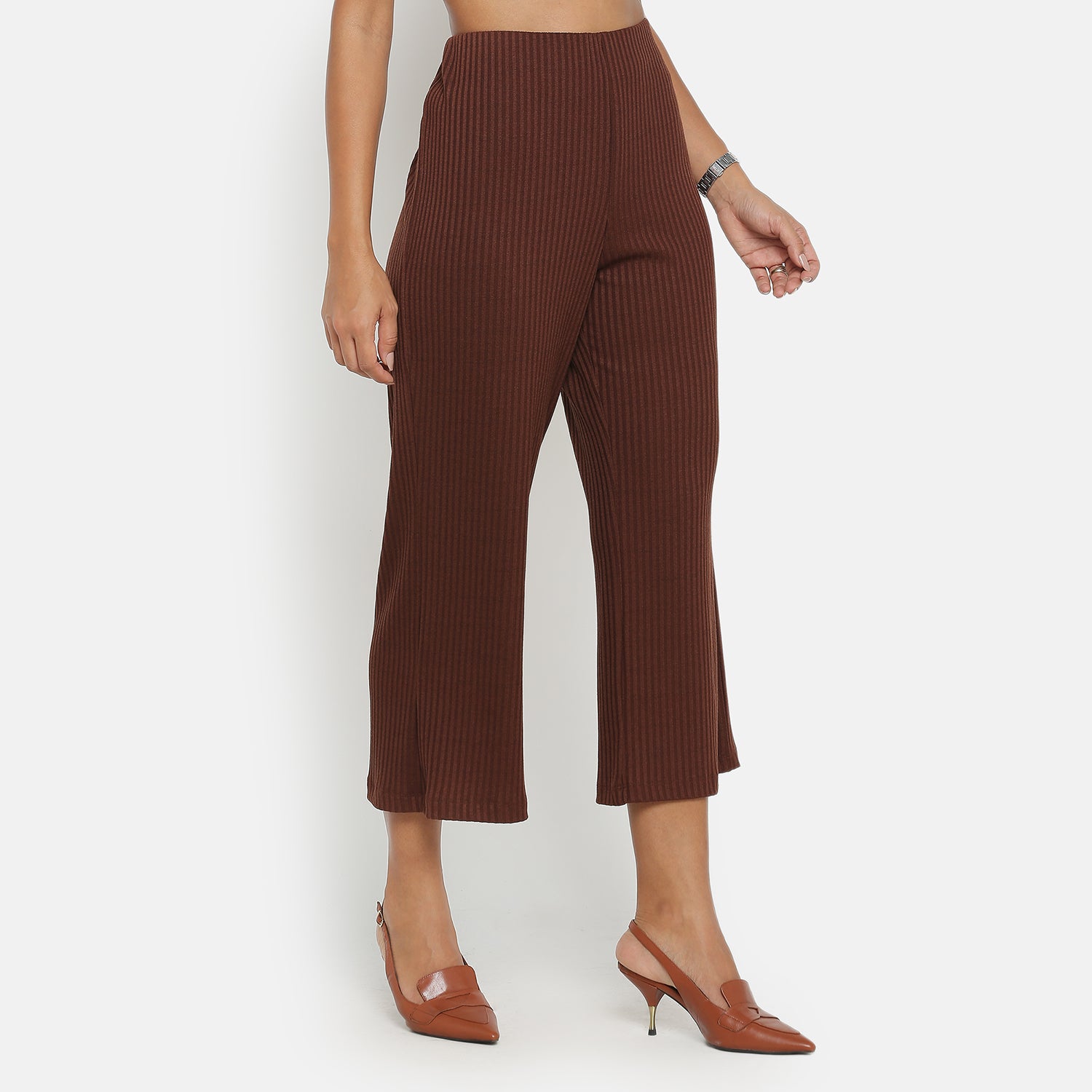 Buy Brown Ribbed Plazzo for Women-3