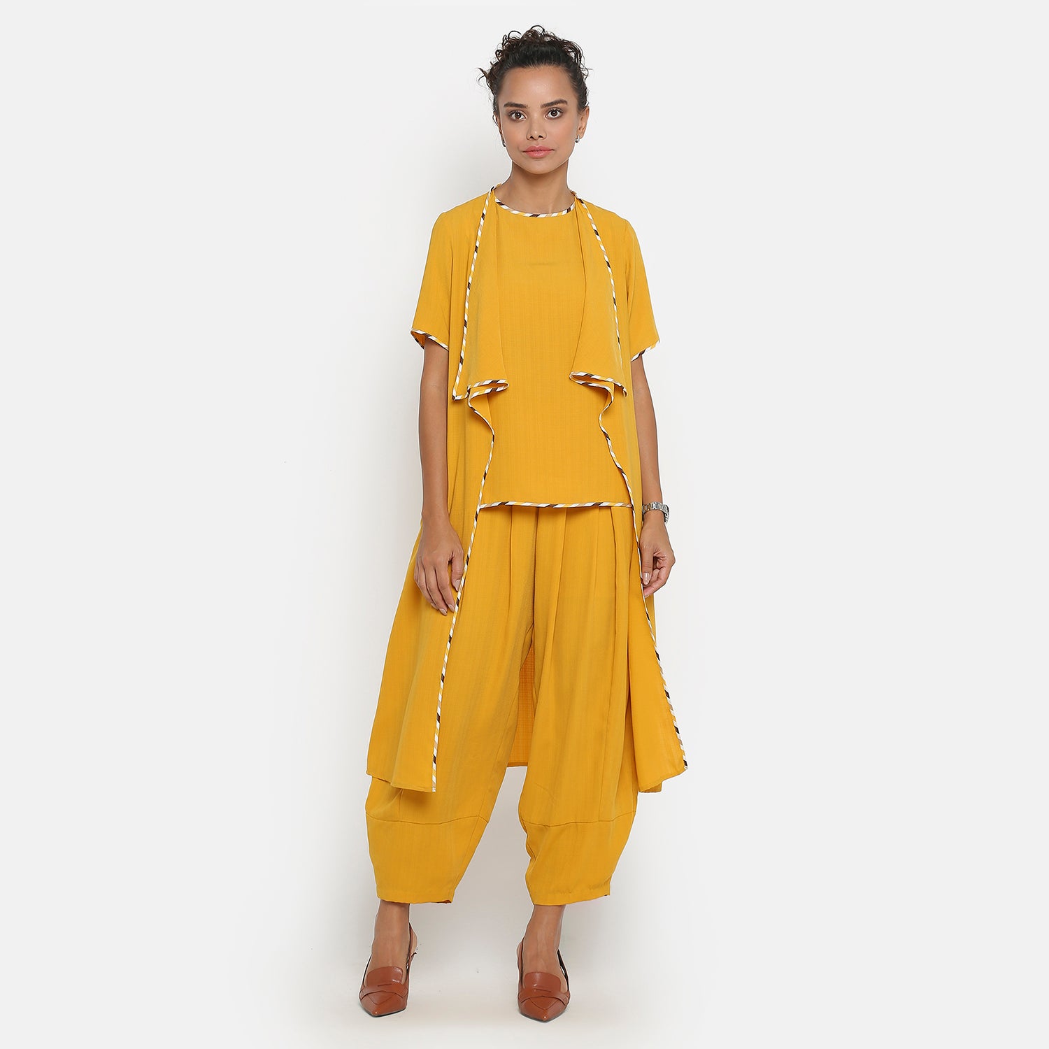 Yellow Jacket with Asymmetric Neck & Pocket for Women-1