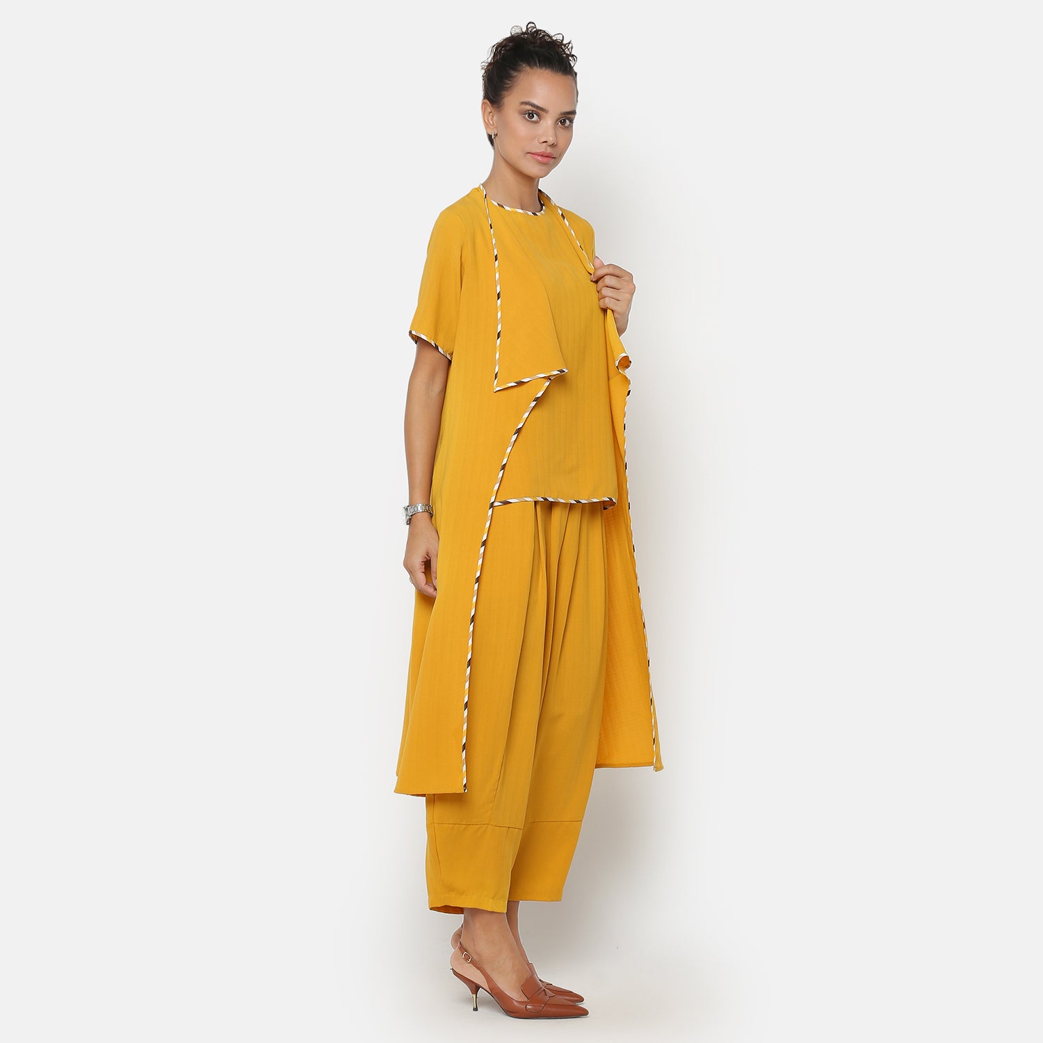 Yellow Jacket with Asymmetric Neck & Pocket for Women-4
