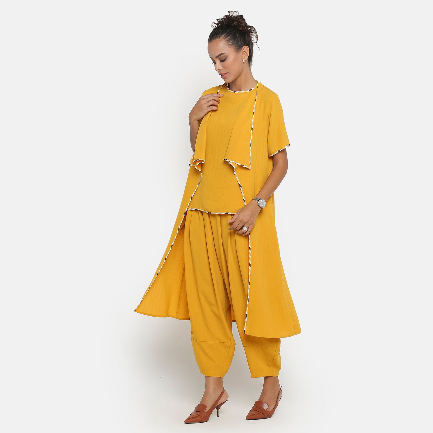 Yellow Jacket with Asymmetric Neck & Pocket for Women-3