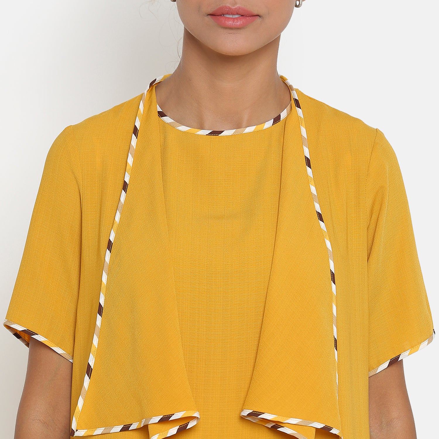 Yellow Jacket with Asymmetric Neck & Pocket for Women-5