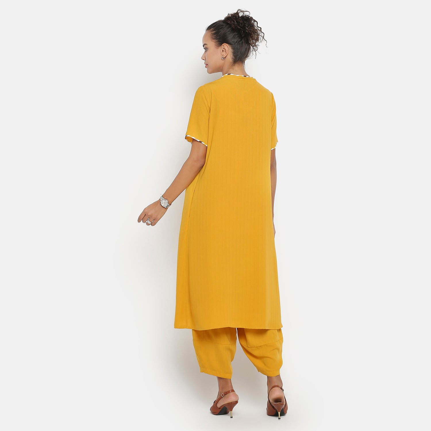 Yellow Jacket with Asymmetric Neck & Pocket for Women-2