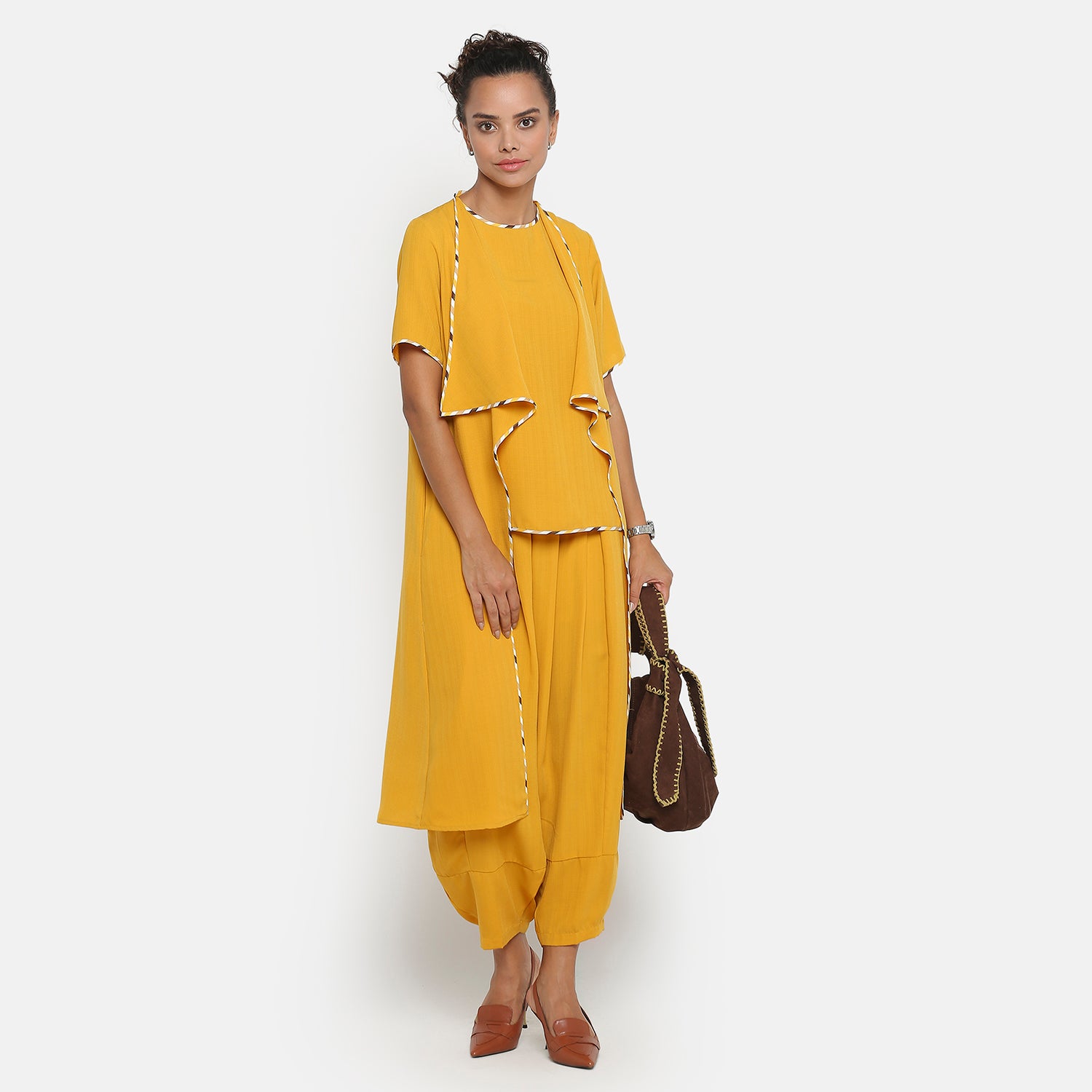 Yellow Jacket with Asymmetric Neck & Pocket for Women