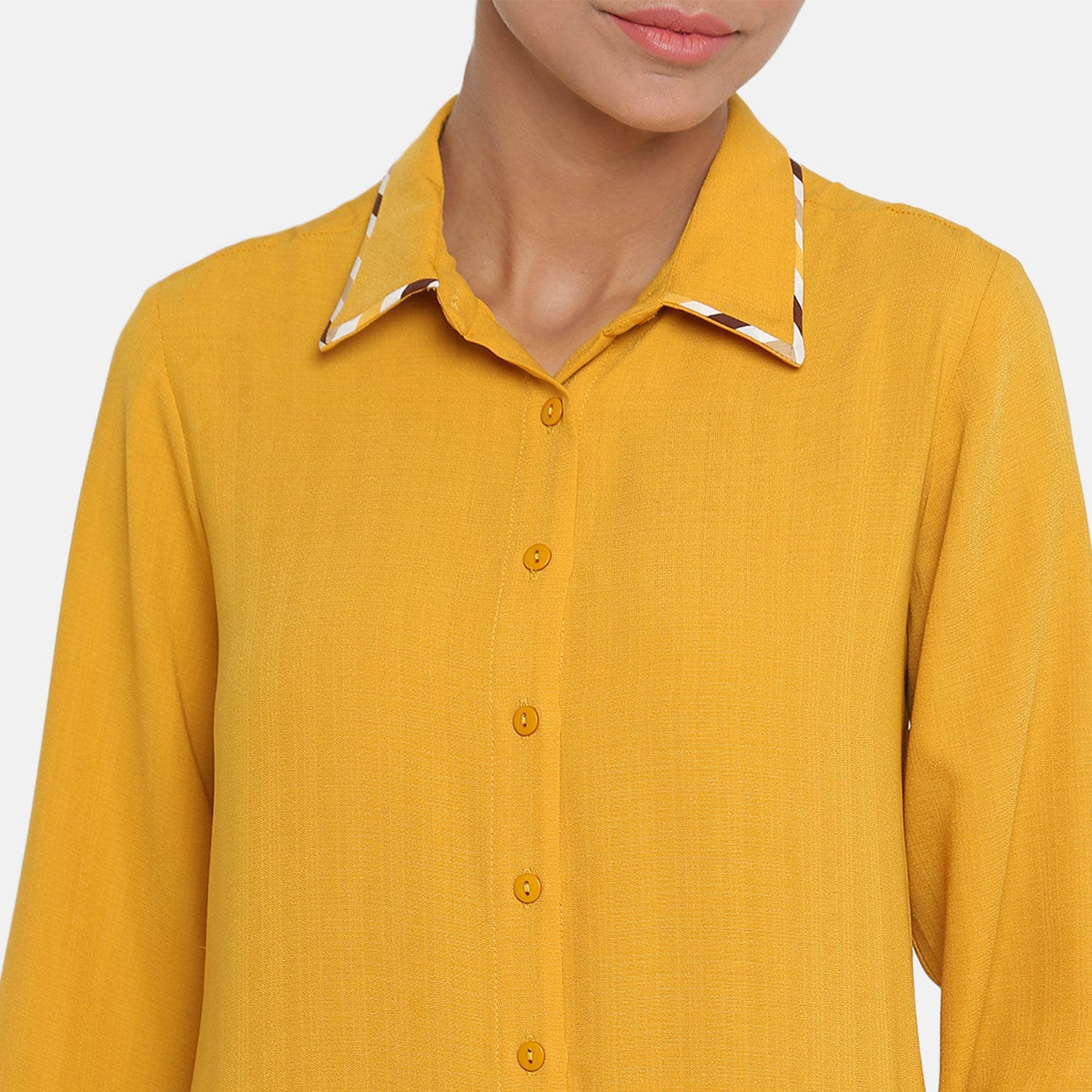 Yellow Shirt Collar Kurta for Women-5