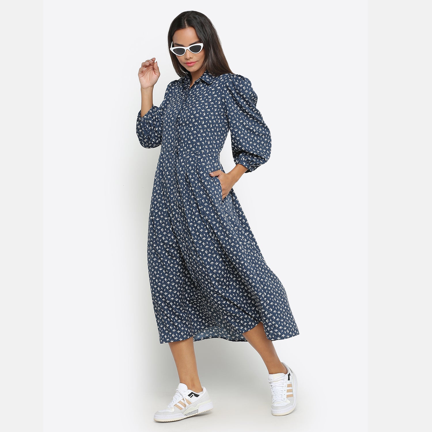 Blue Bird Printed Long Dresses for Women