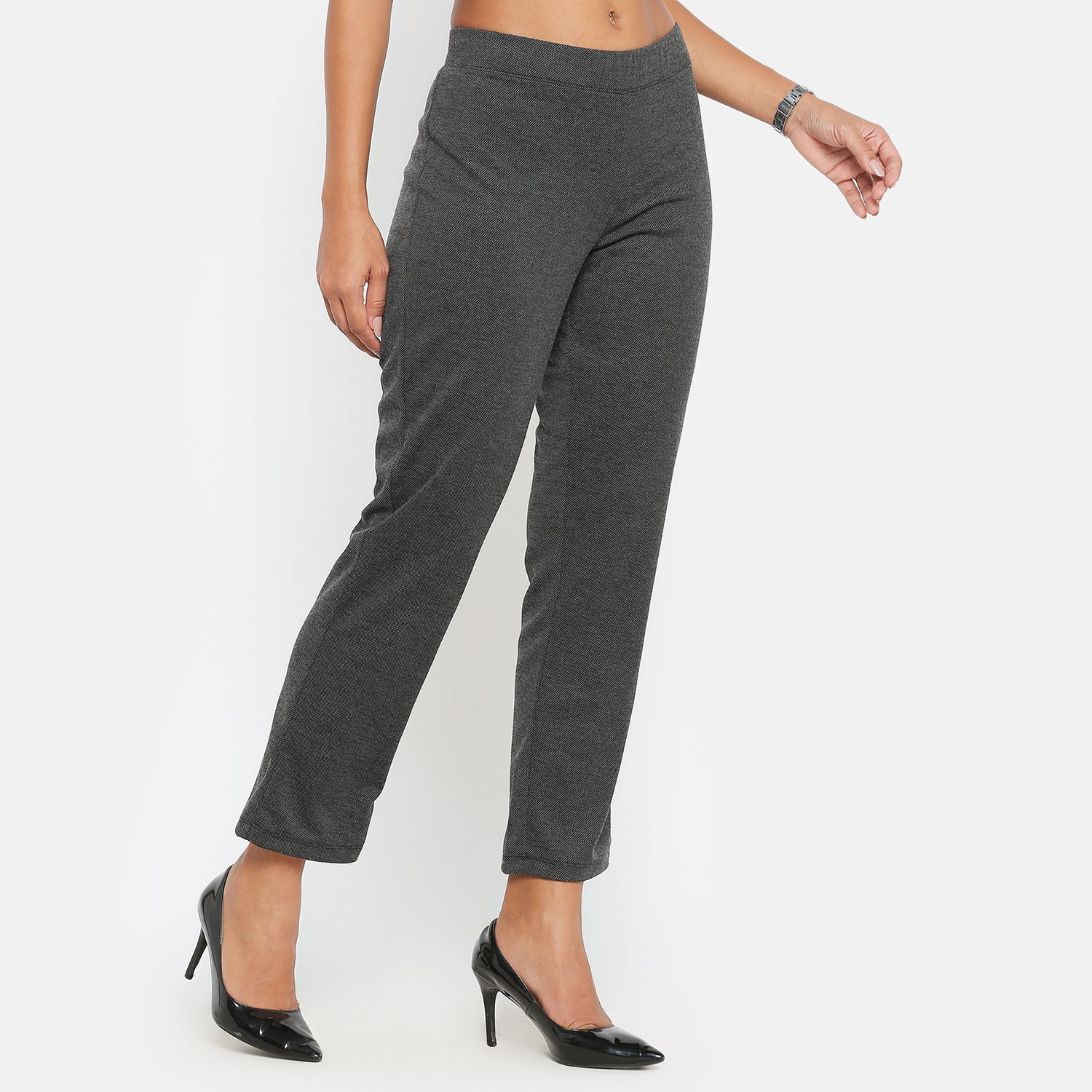 Dark Grey Knit Pant for Women-3