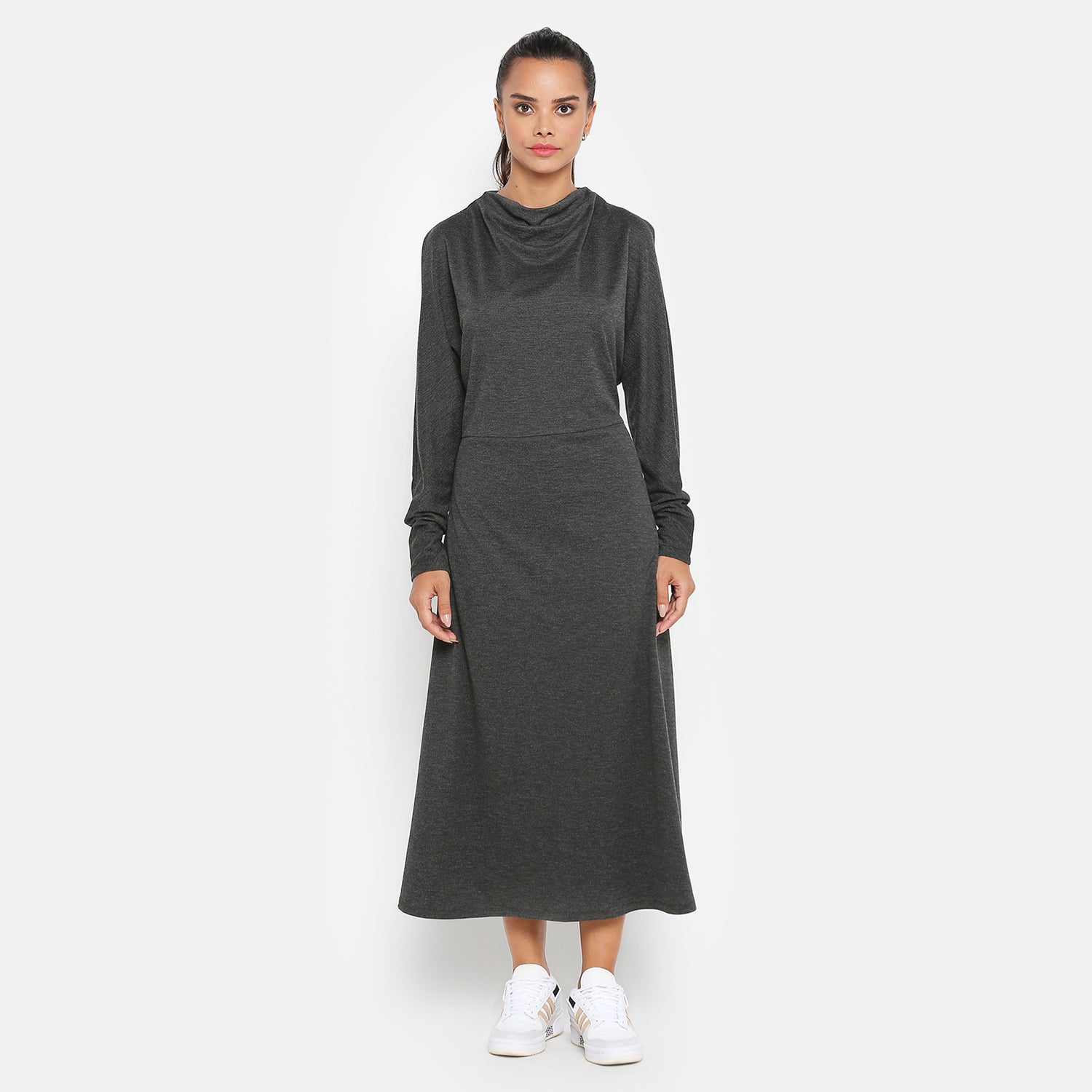Dark Grey Knit Long Dress for Women -1