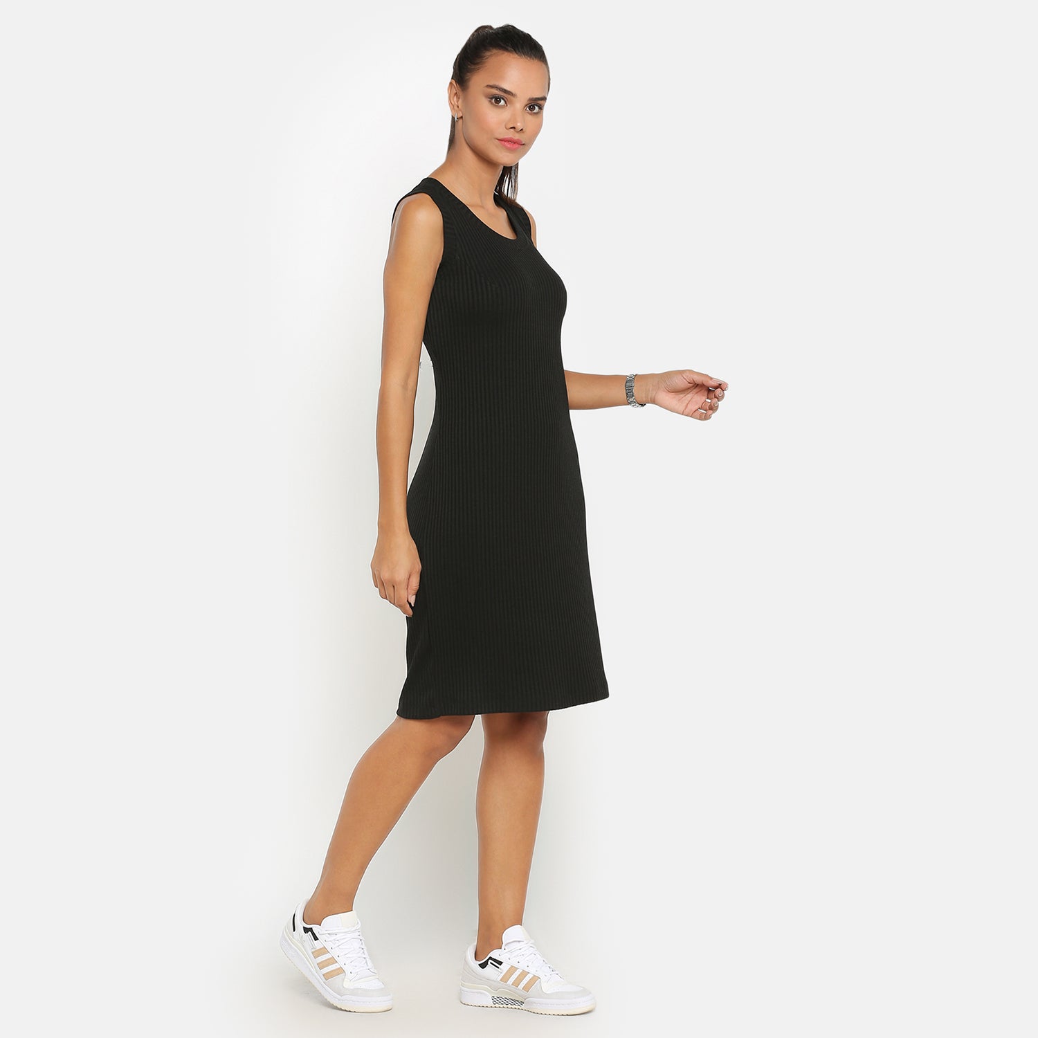 Buy Black Ribbed Fitted Dresses for Women-4