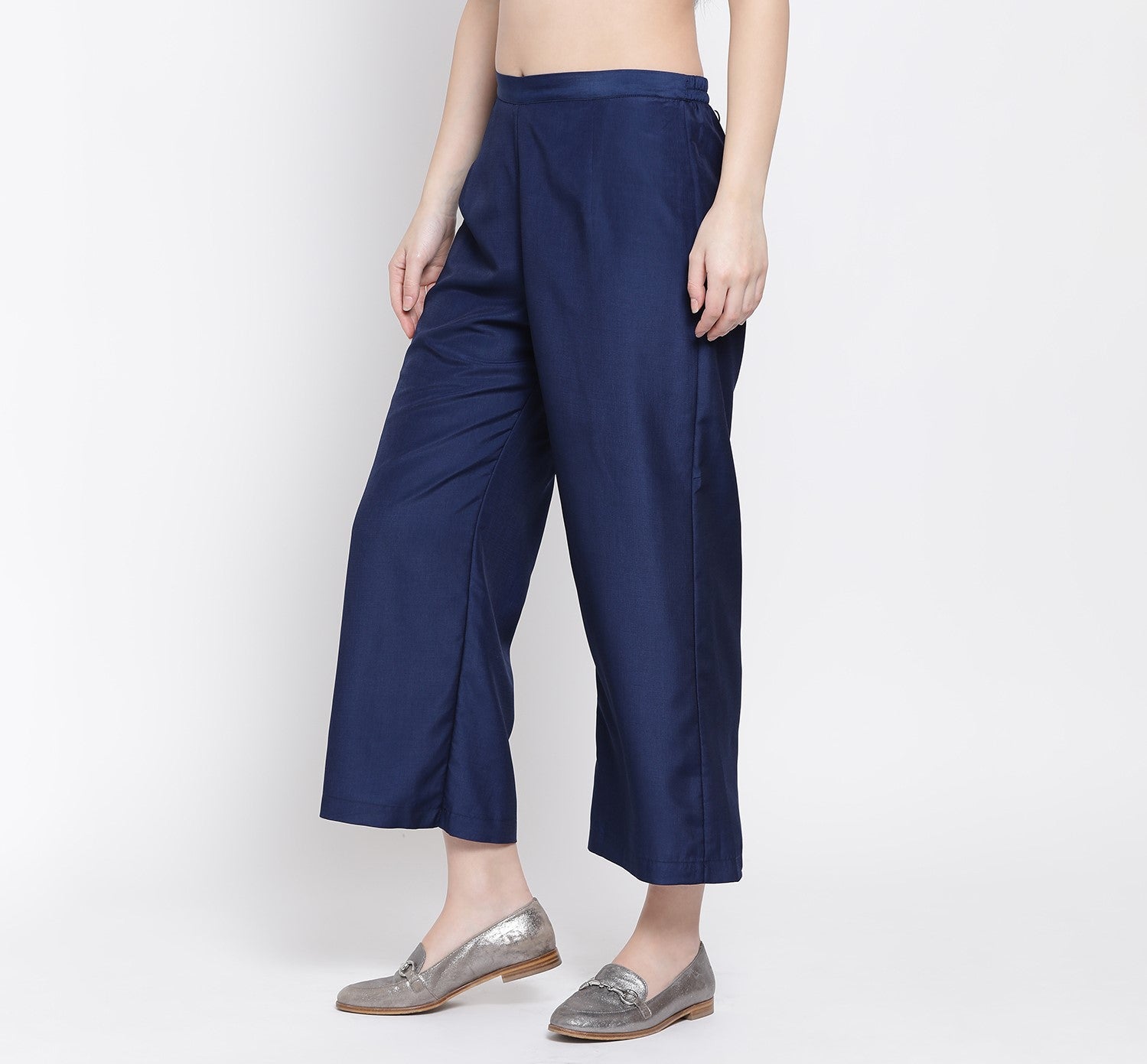 Blue Straight Plazzo for Women-1