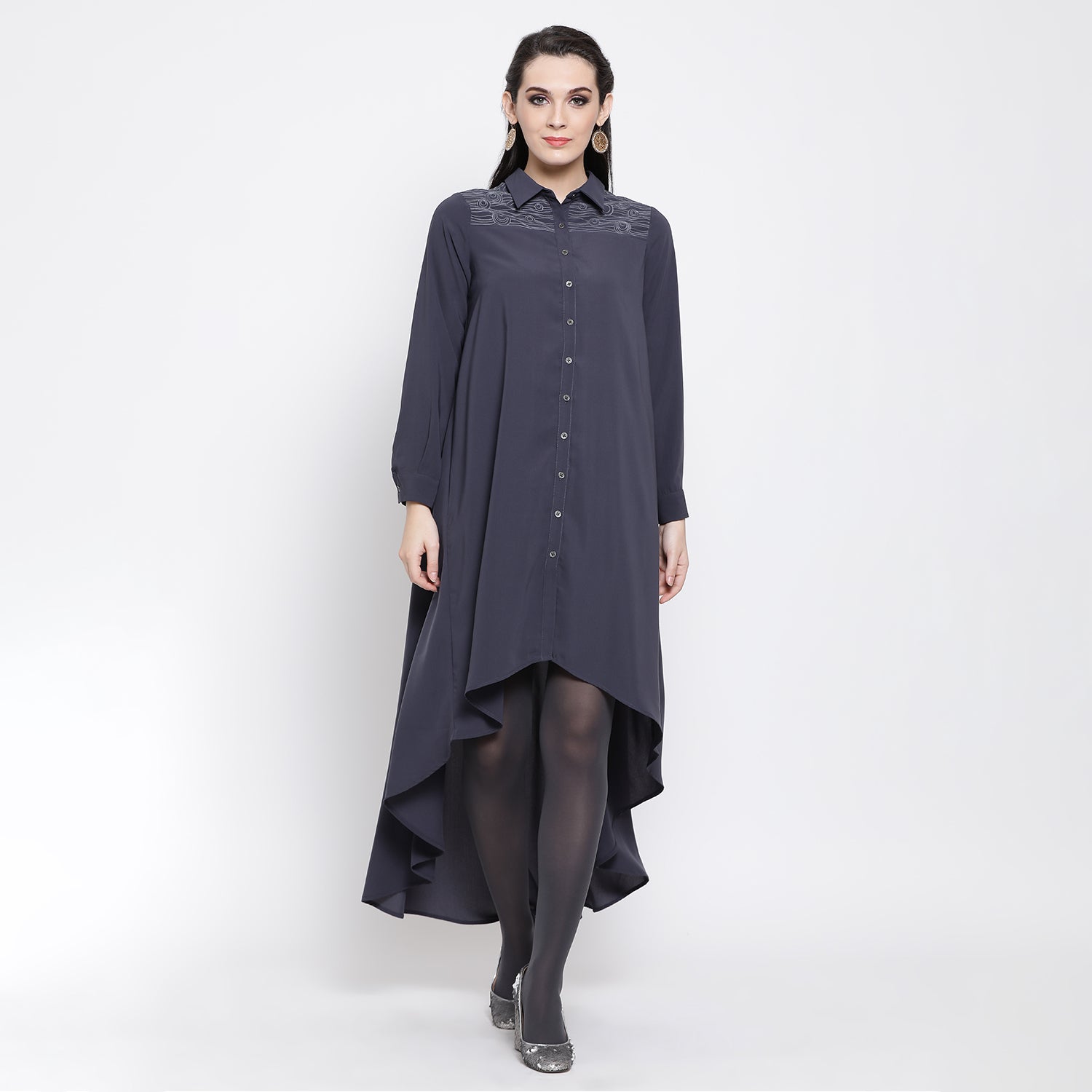 Slate Blue High Low Tunic for Women-1