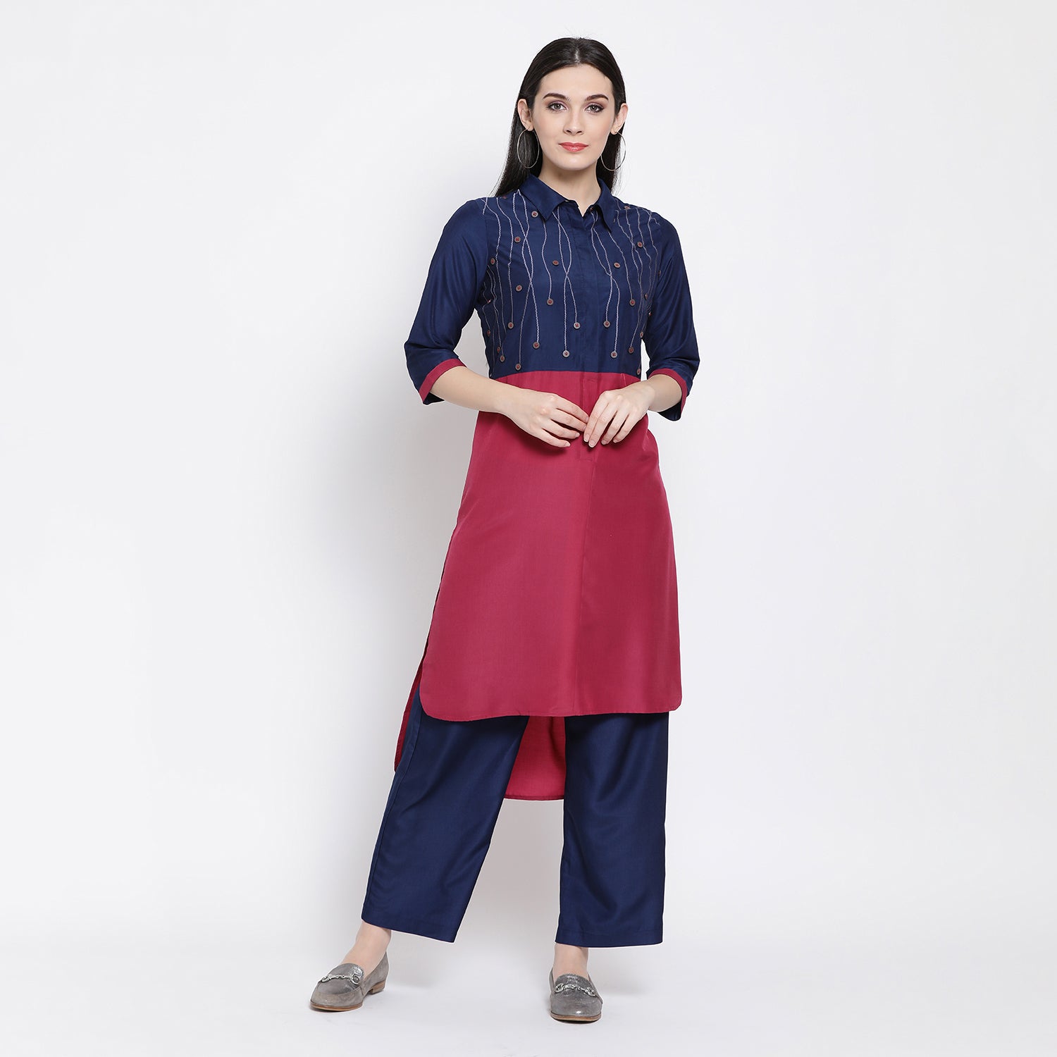 Buy Blue Pink Long Shirt for Women-1