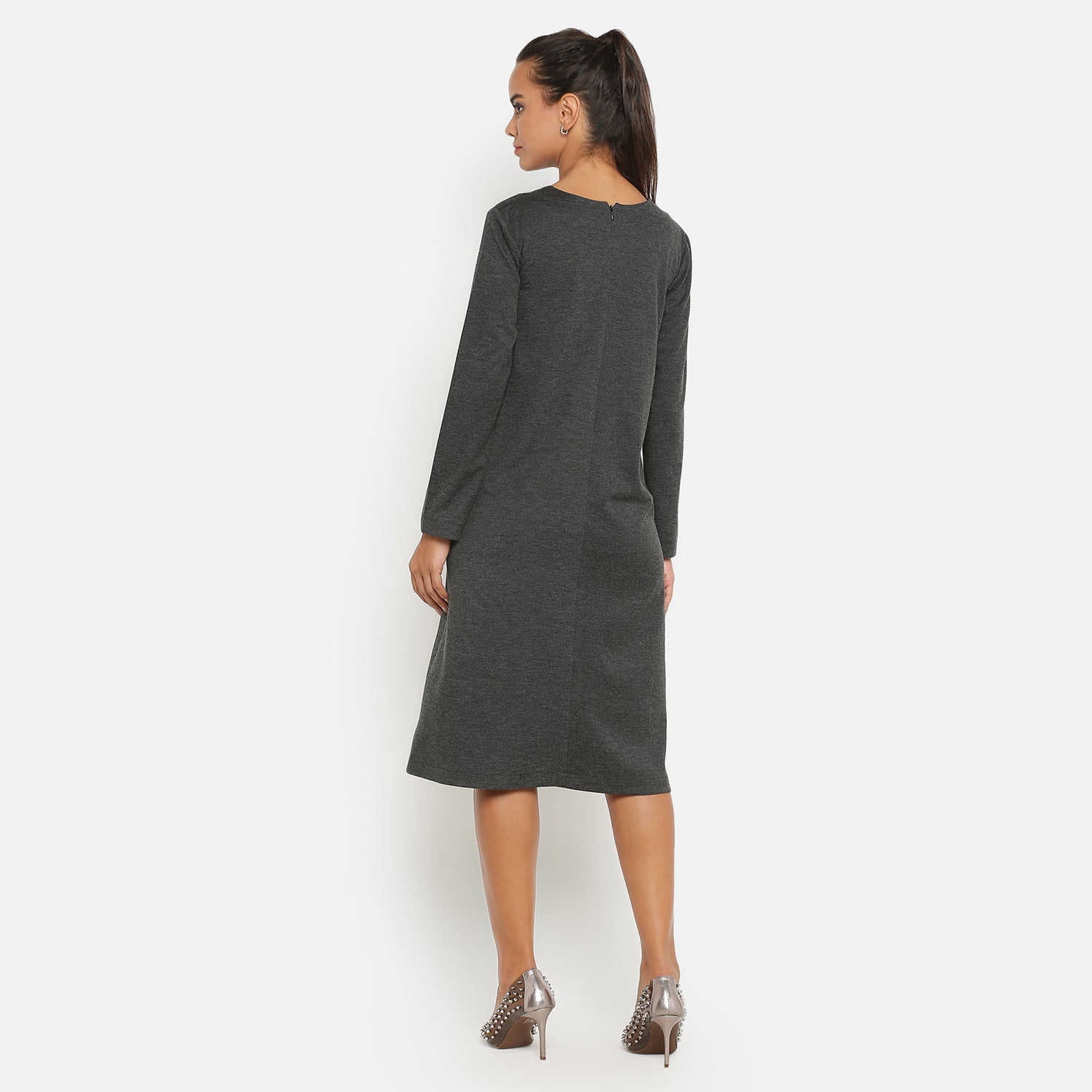 Dark Grey Knit Office Wear Dresses for Women-2
