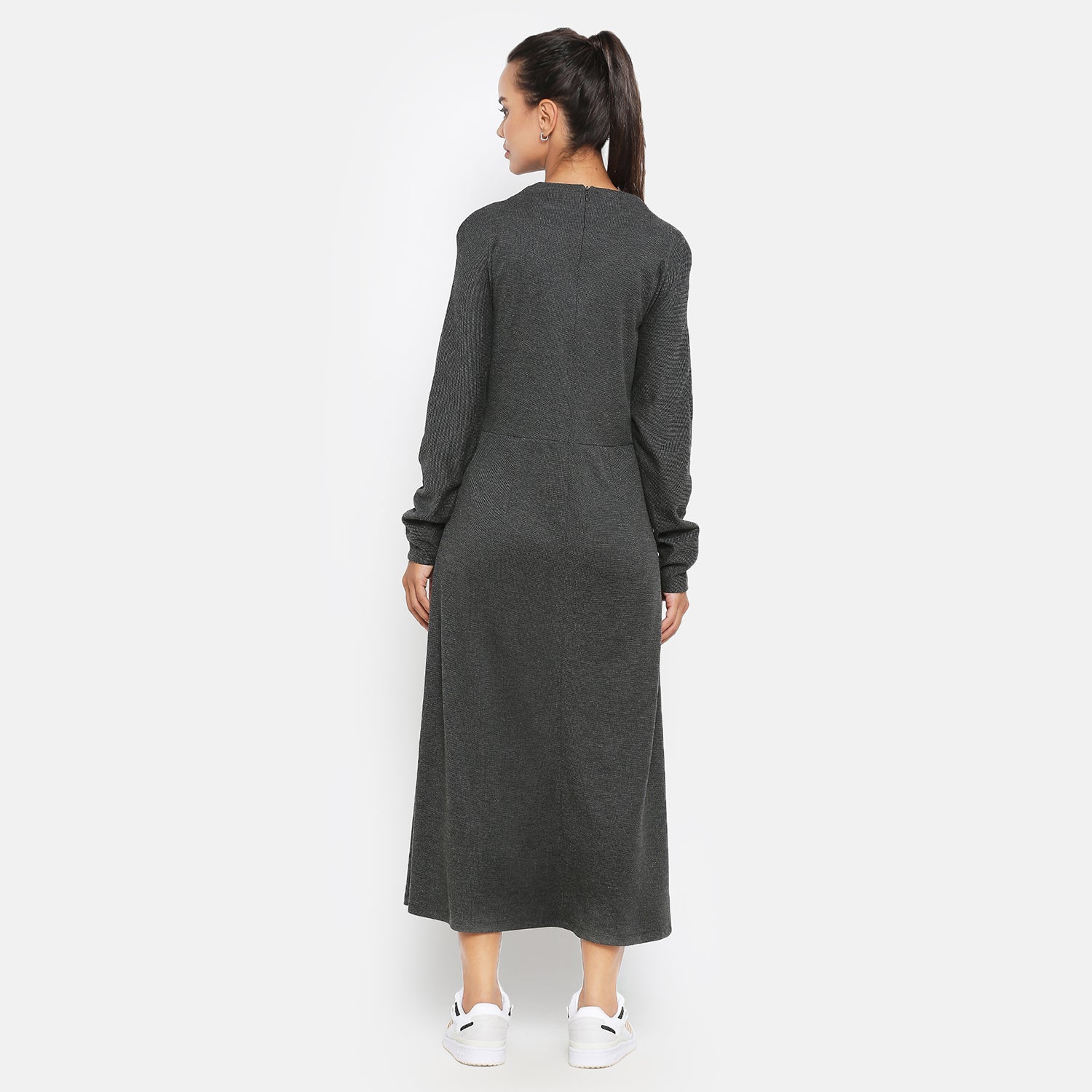 Dark Grey Knit Long Dress for Women -2