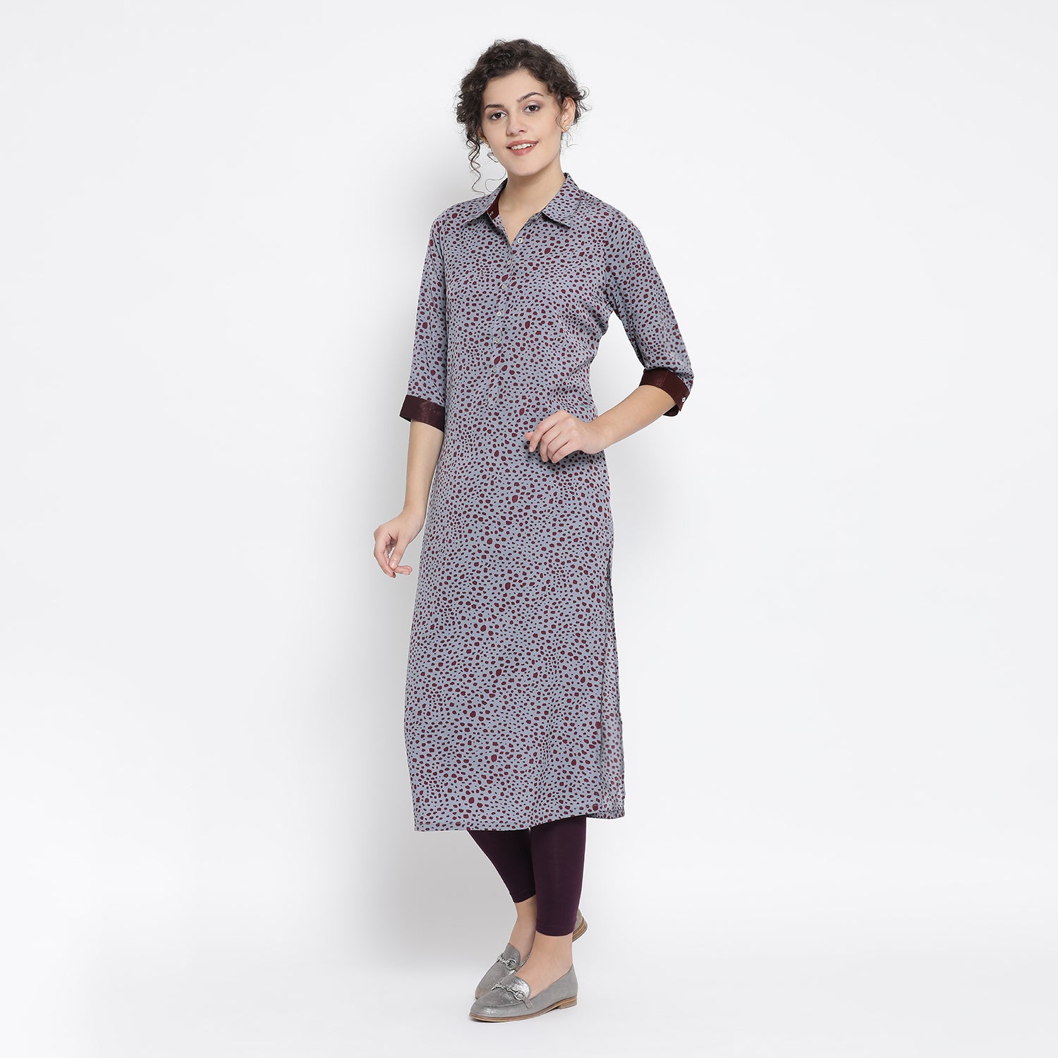 Teal Blue Animal Print Kurta for Women-1