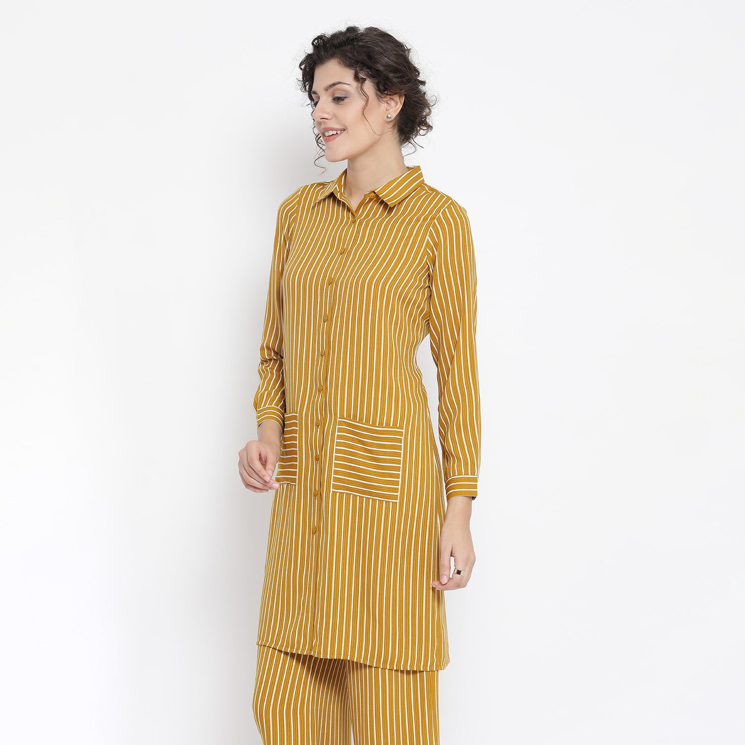Yellow and White Stripe Dresses for Women-1