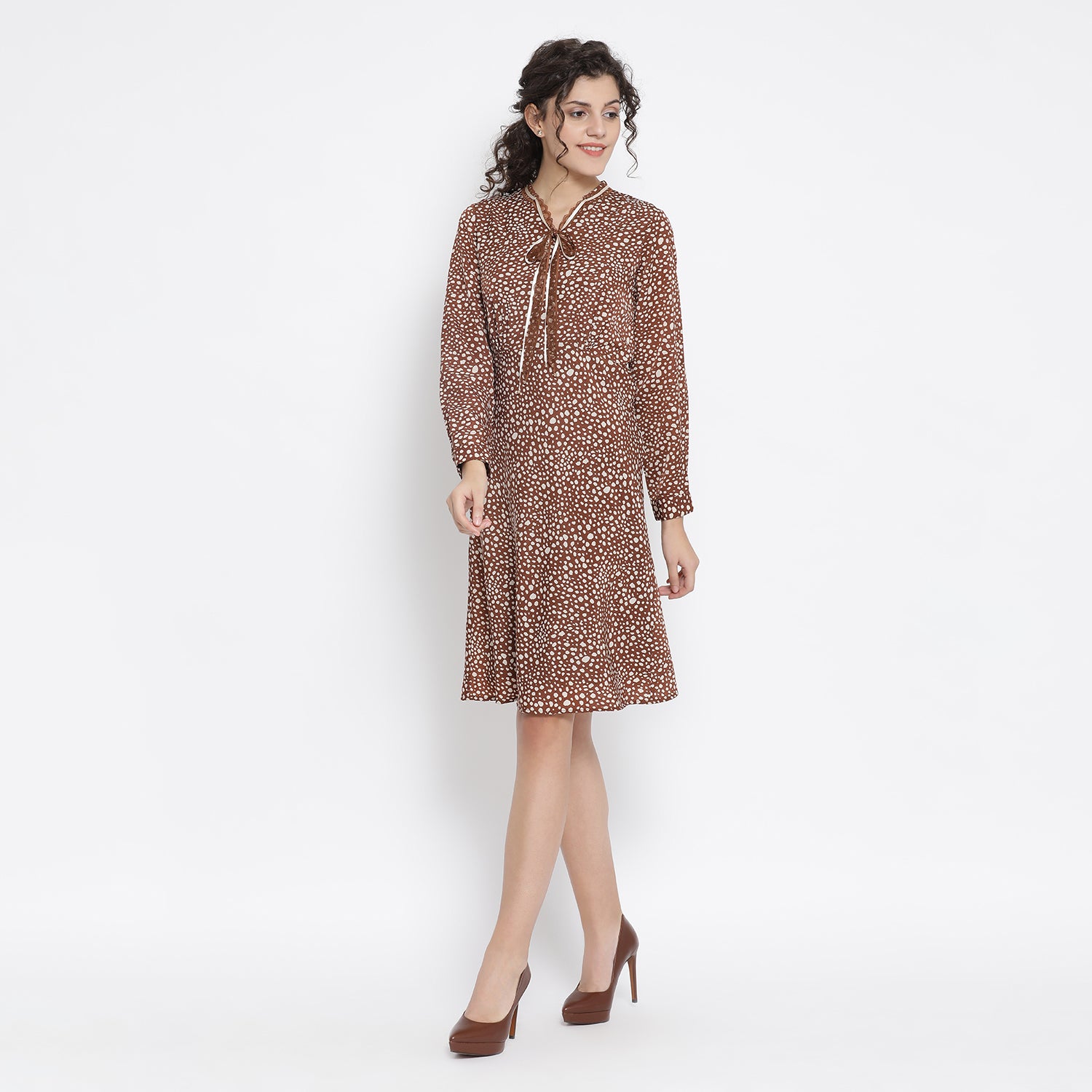 Brown Animal Print Bias Dresses for Women-1