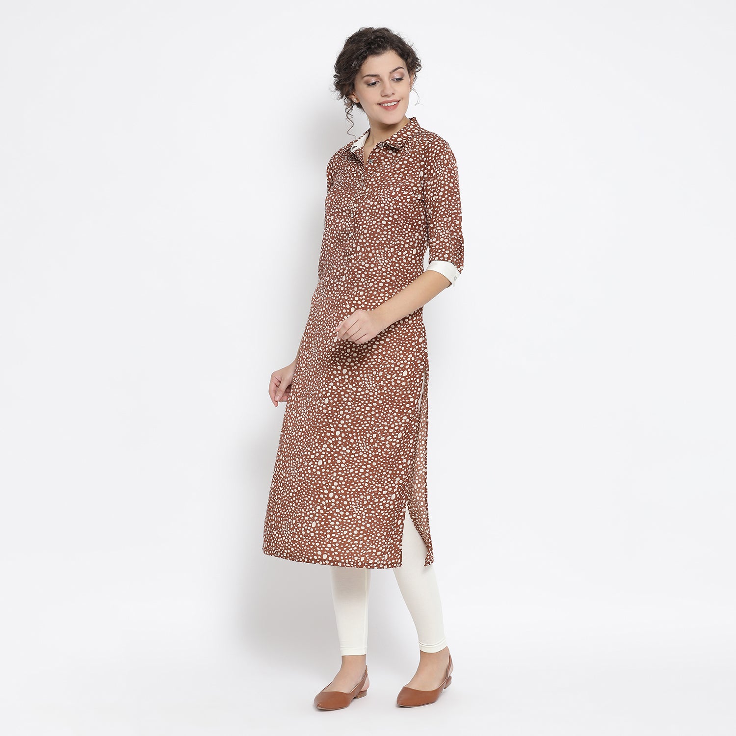 Brown Animal Print Kurta for Women-1