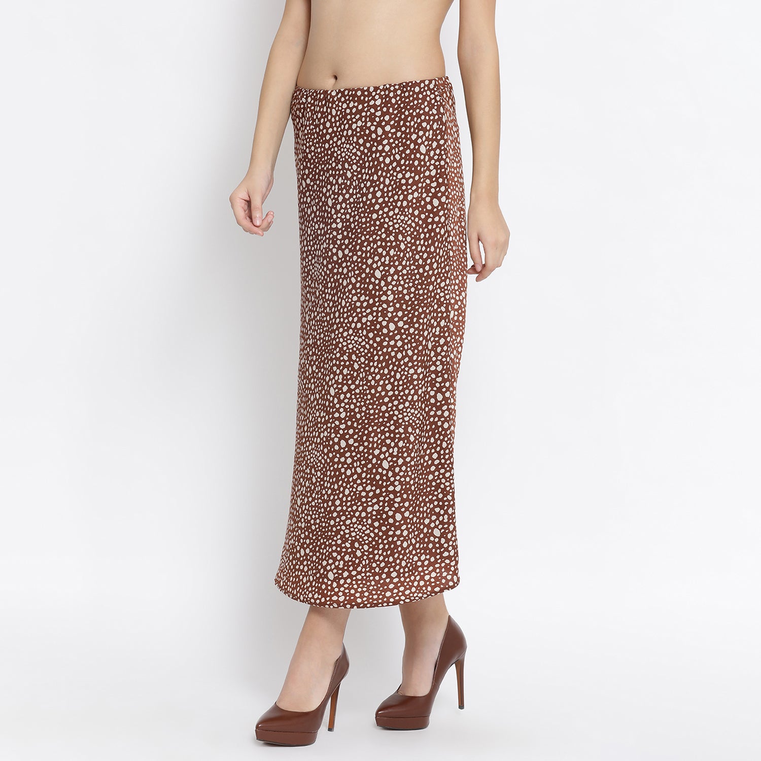 Brown Animal Print Bias Skirt