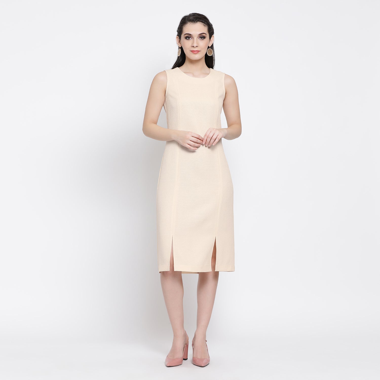 Off White Silk Linen Work Wear Dresses for Ladies -1