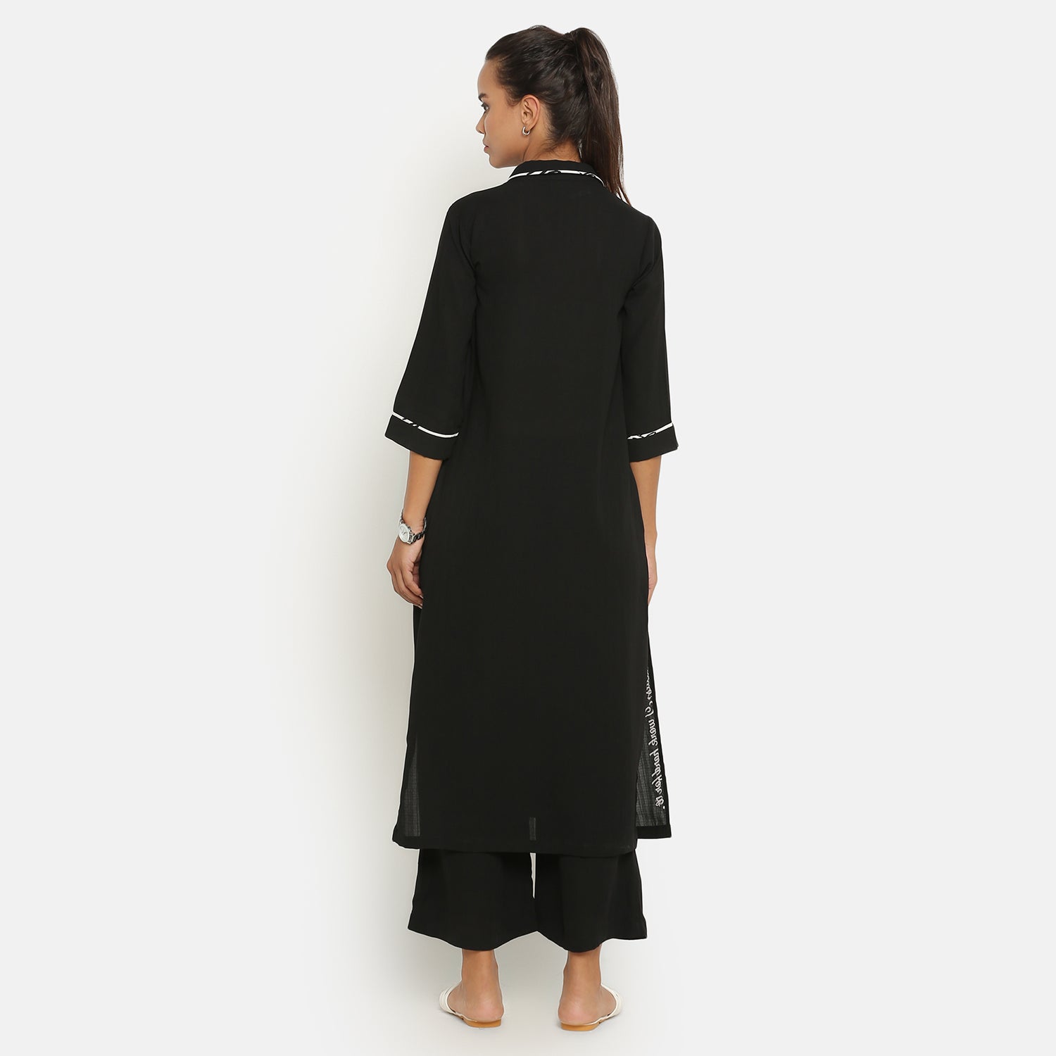 Black Shirt Collar Kurta for Women-2