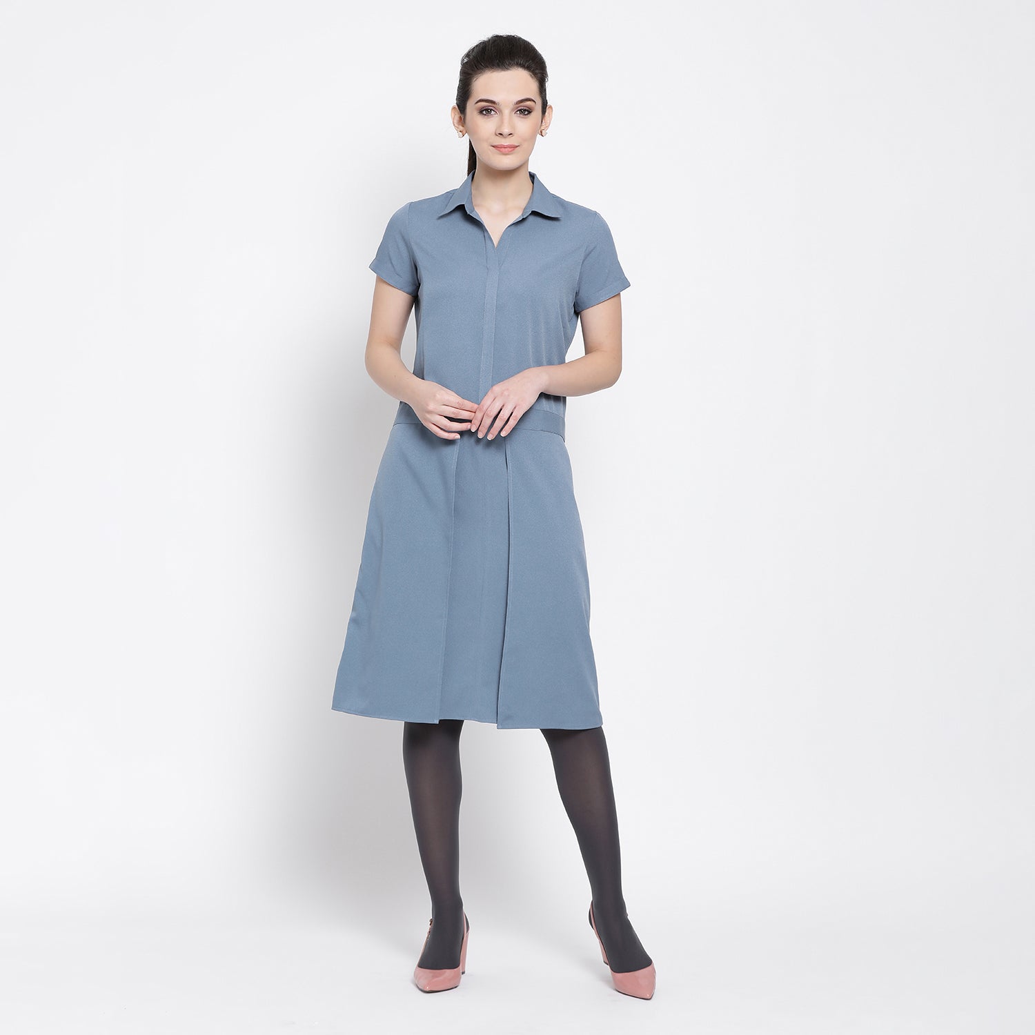 Pastel Blue Dress With Flap At Waist